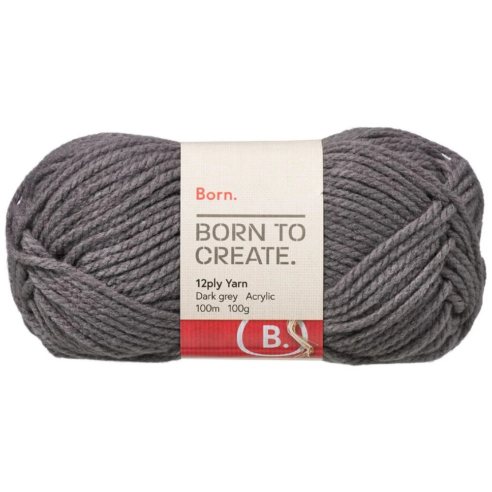 1 Born 12 Ply Yarn 100g Dark Grey, 1 of 3