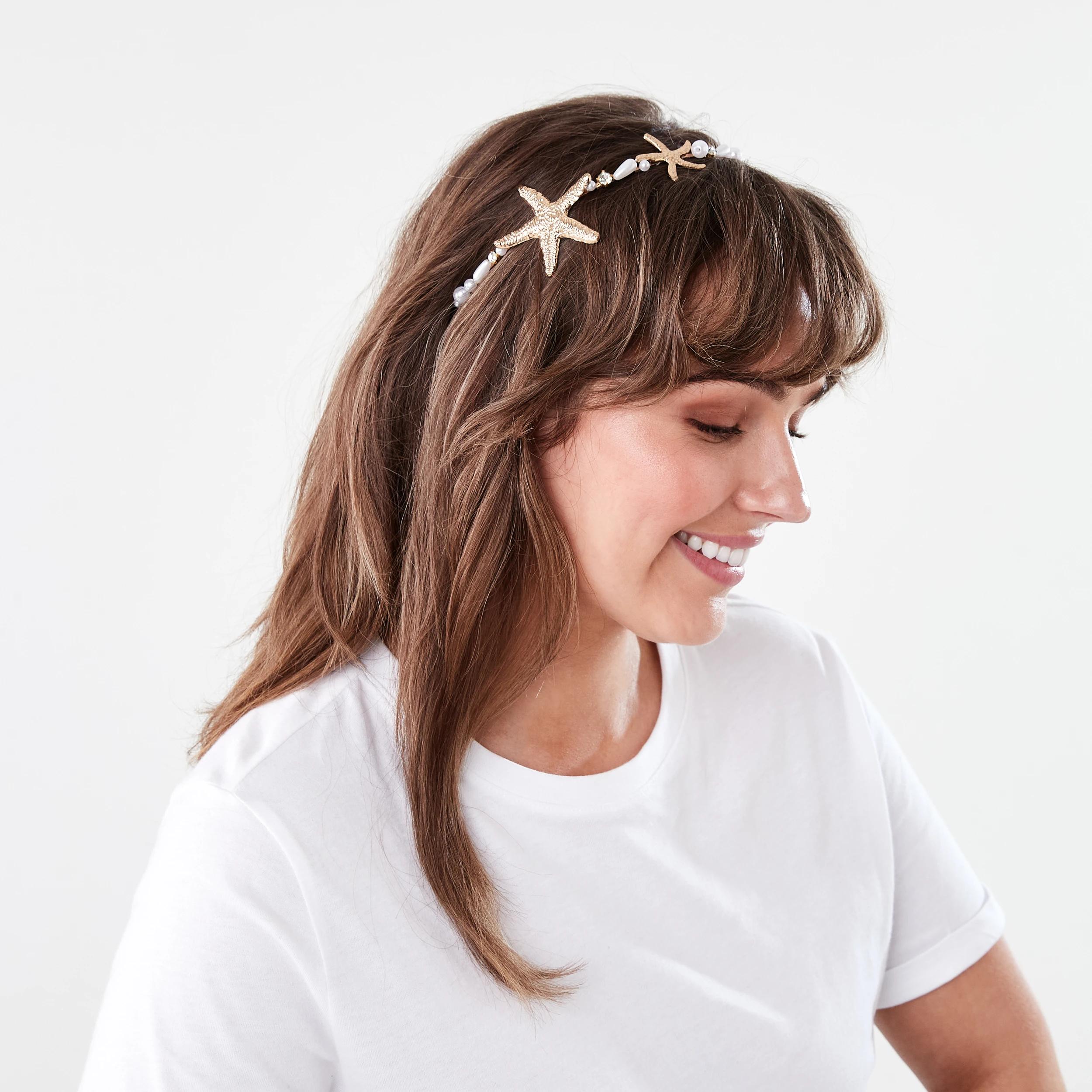 4 Faux Pearl Starfish Headband - White and Gold Tone GOLD, 4 of 5