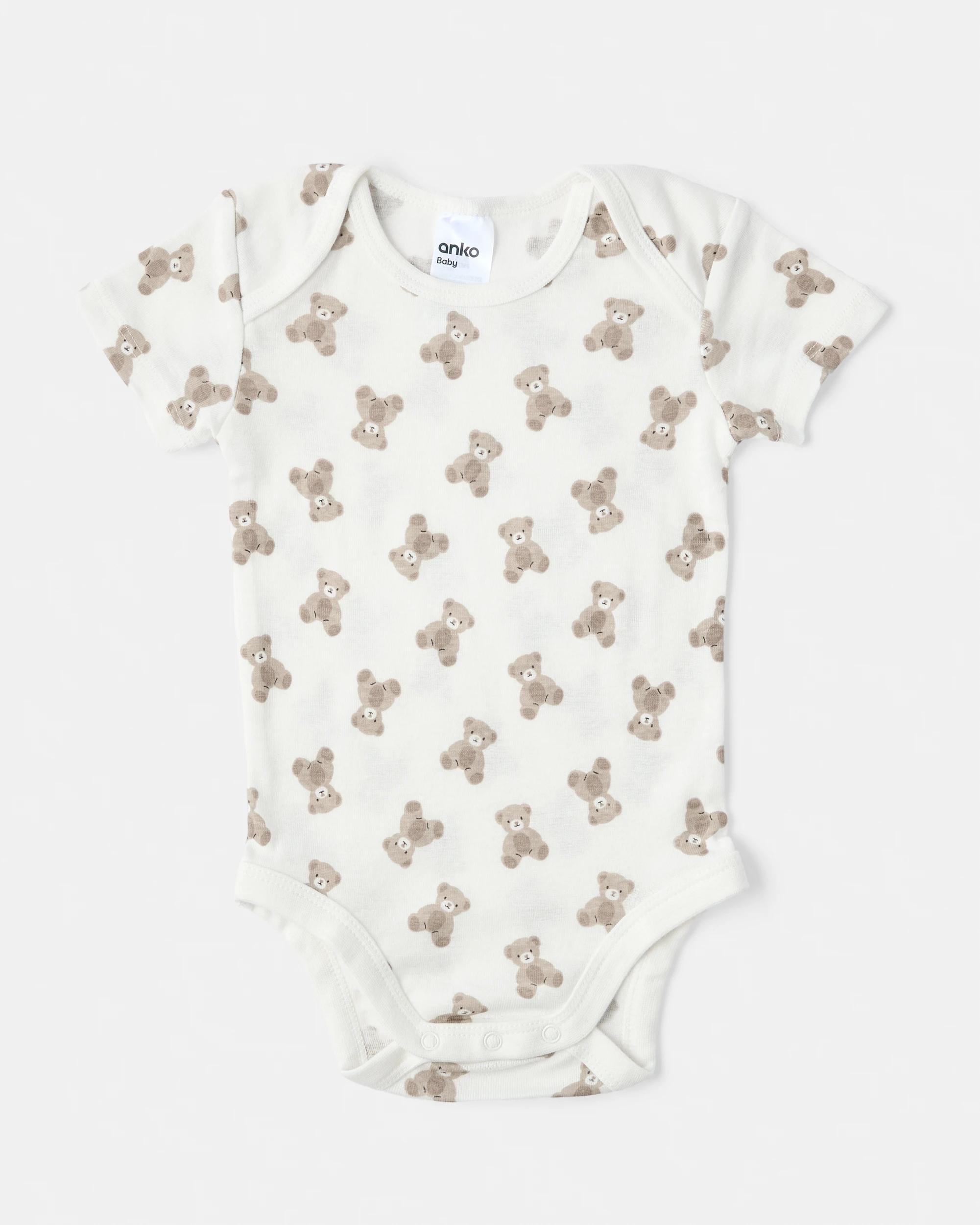 5 5 Pack Short Sleeve Bodysuits Bear, 5 of 10