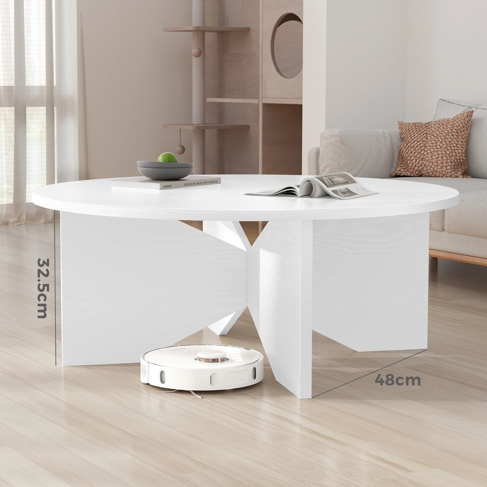 4 Alfordson Coffee Table Modern Round Table X-shape Wooden Legs Living Room - Oak, 4 of 10