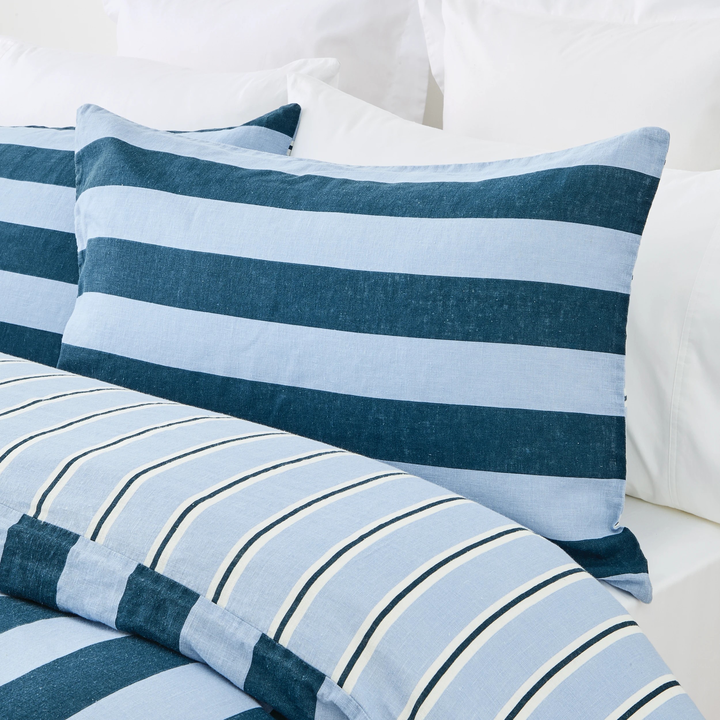 3 Stripe Linen Cotton Reversible Quilt Cover Set - Queen Bed, Blue, 3 of 8