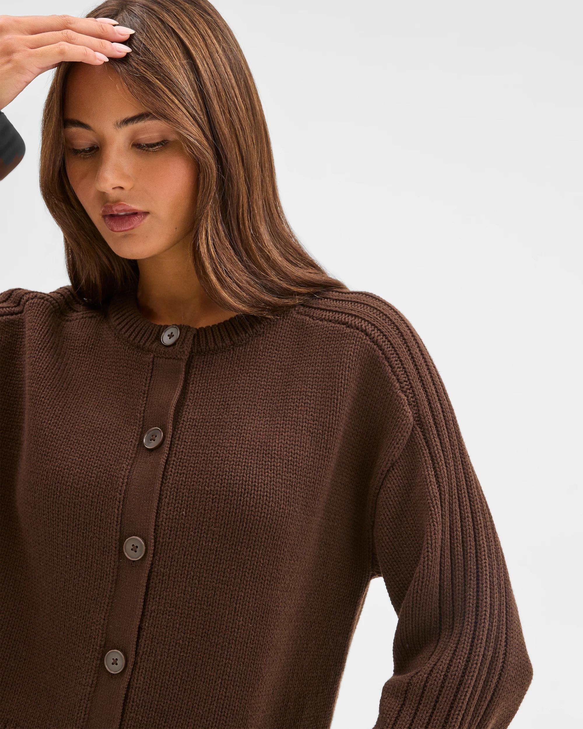 6 Lily Loves Australian Cotton Blend Knit Cardigan DARK COCOA, 6 of 7