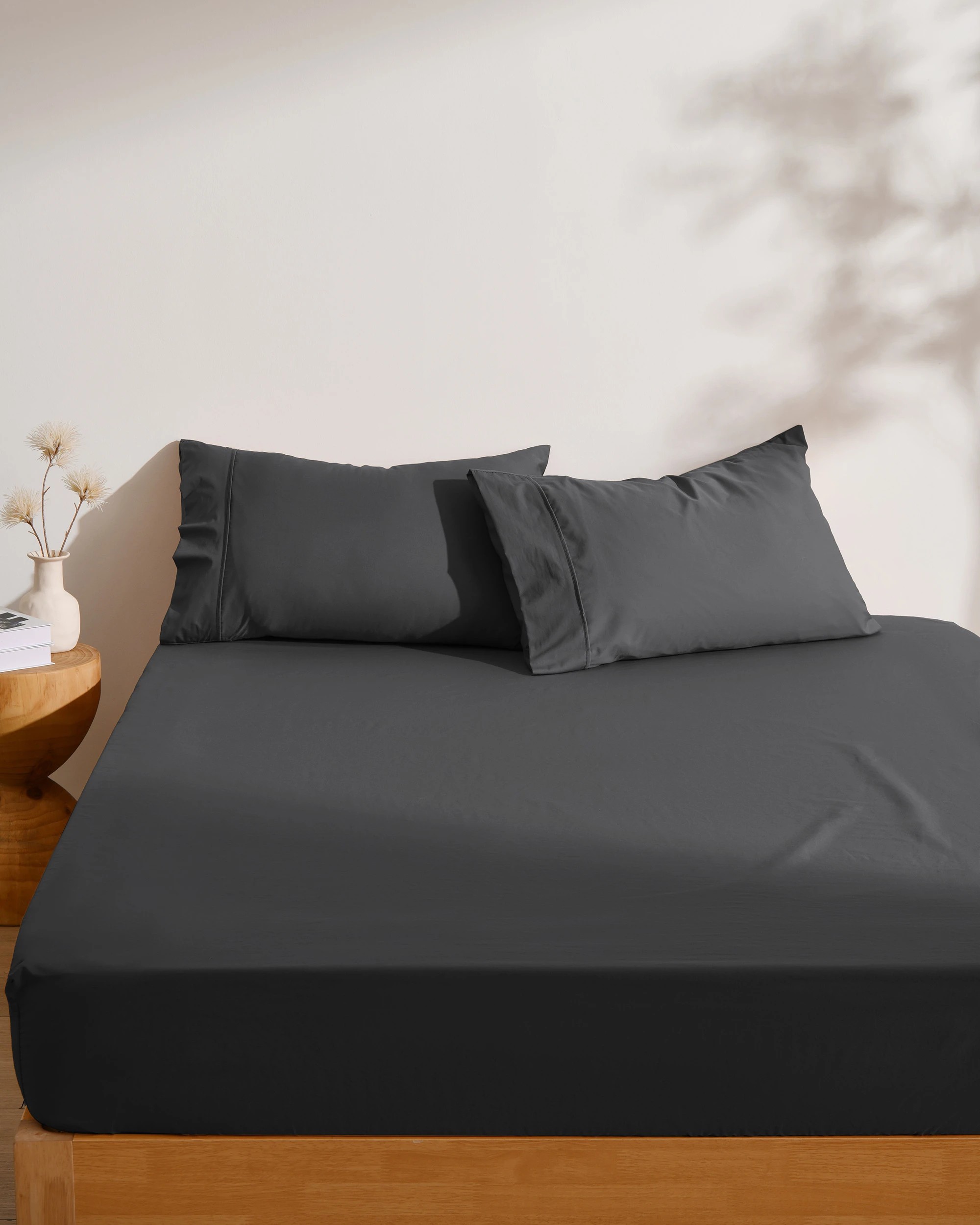 2 Dreamaker 250TC Cotton & Recycled Polyester Blend Fitted Sheet Set - Double Bed - Charcoal, 2 of 5