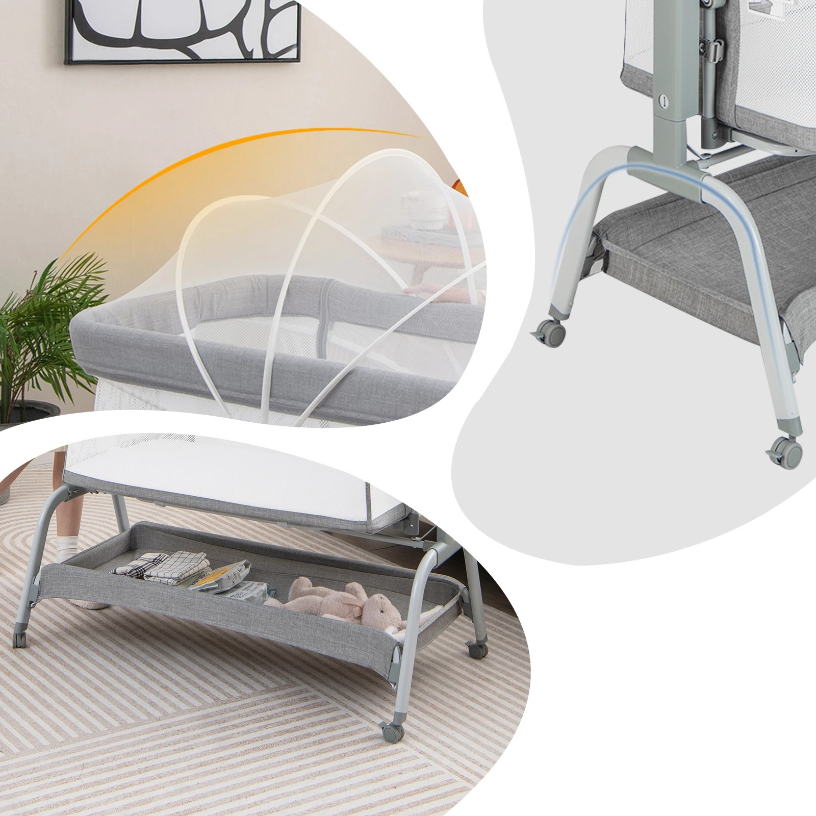 3 Costway 4-in-1 Baby Cot Bed Mobile Bedside Sleeper - Grey, 3 of 6