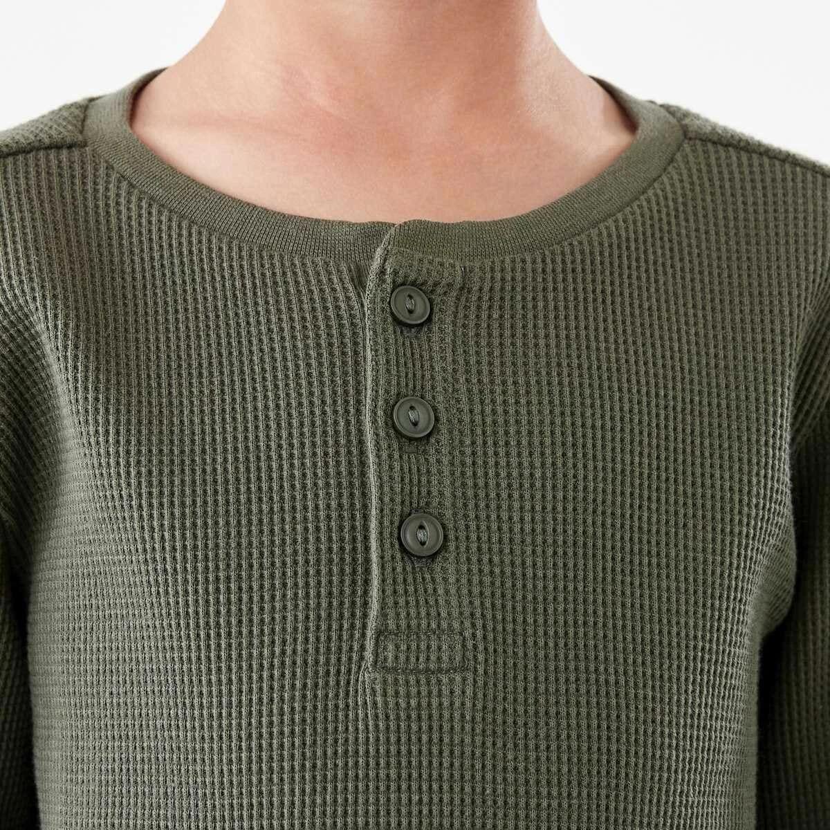 4 Waffle Henley Long Sleeve T-shirt Army, 4 of 8