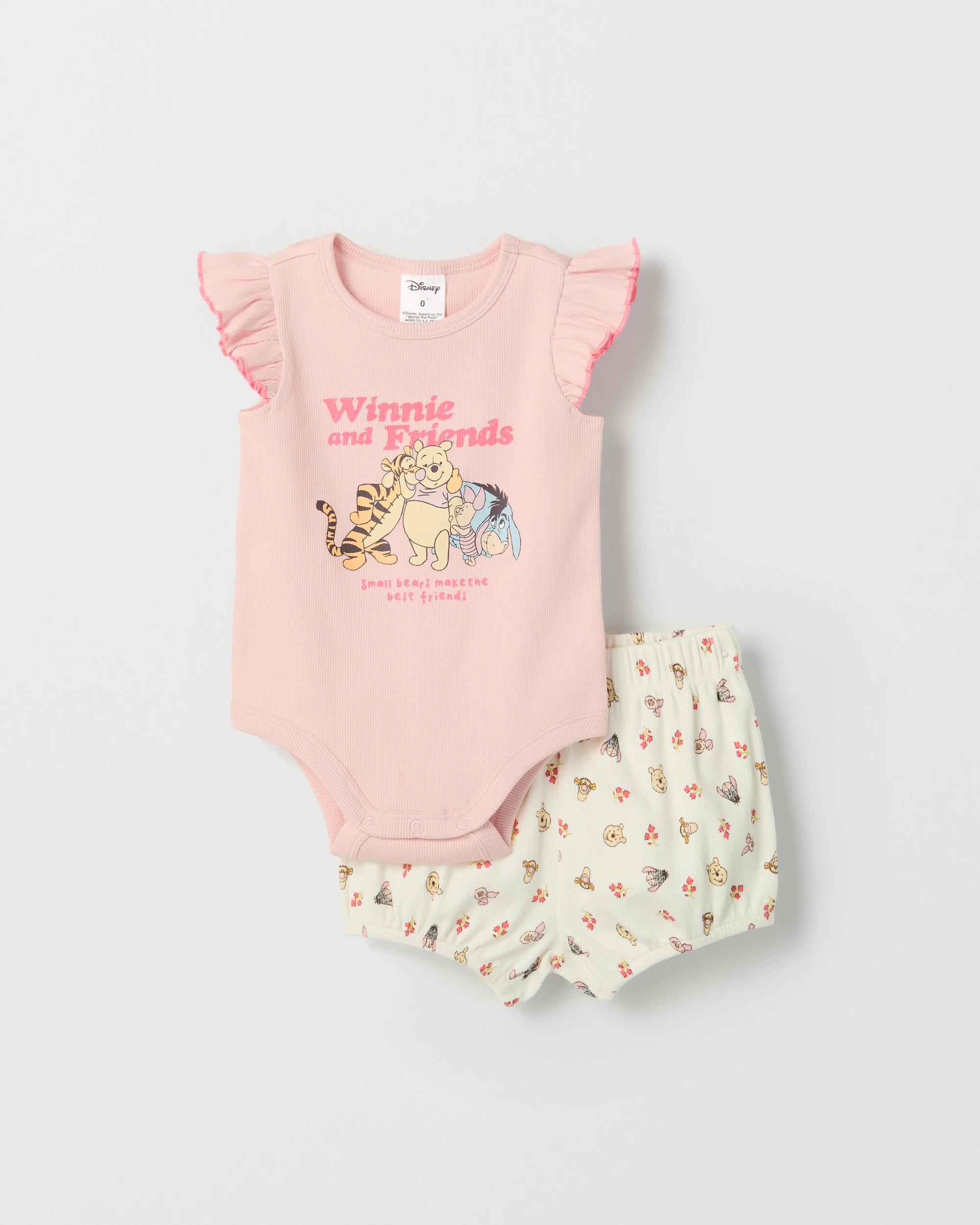 5 Disney Licensed Organic Cotton Baby Bodysuit and Shorts Set WINNIE PINK, 5 of 7