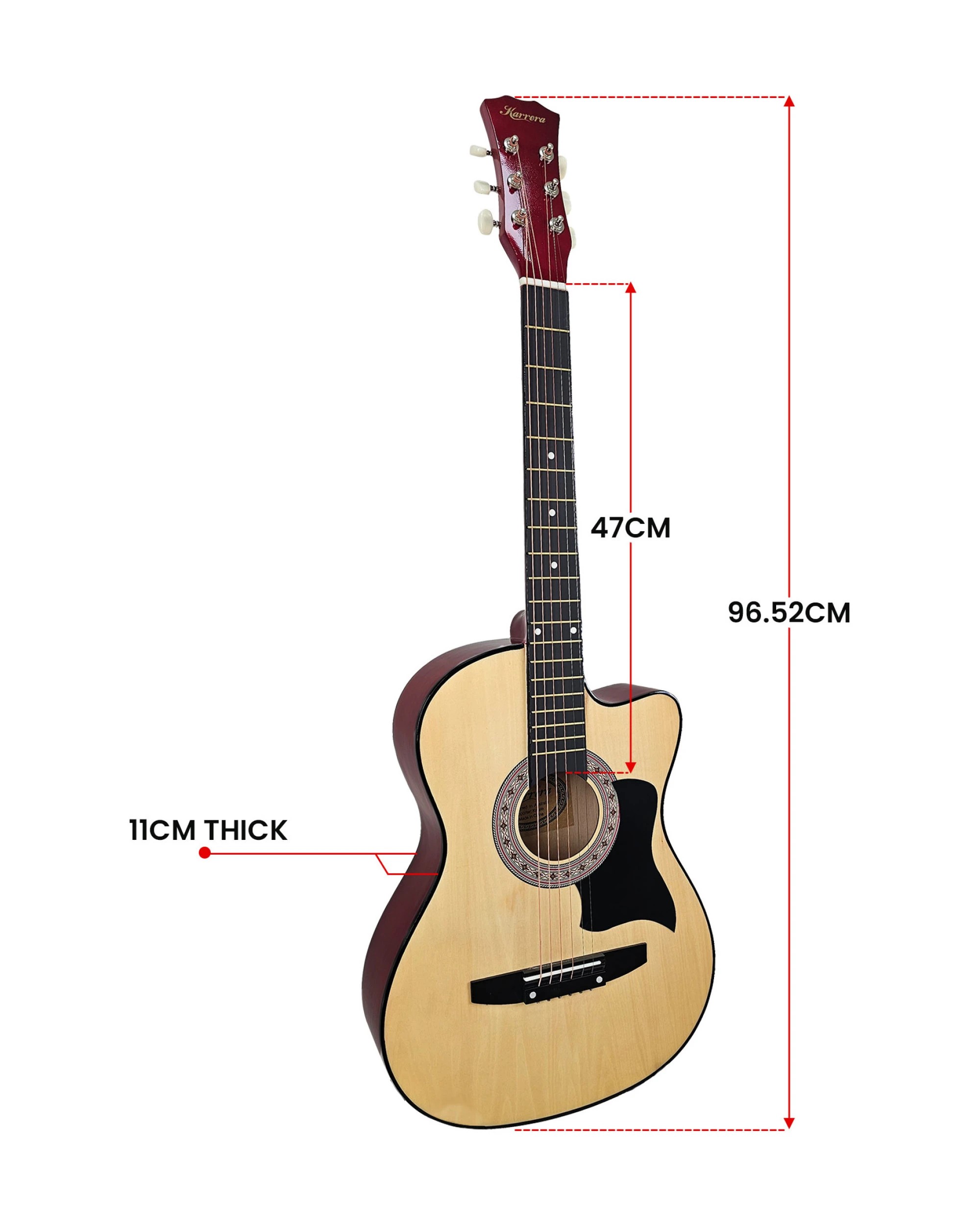 2 Karrera 38in Pro Cutaway Acoustic Guitar with Guitar Bag - Natural, 2 of 9