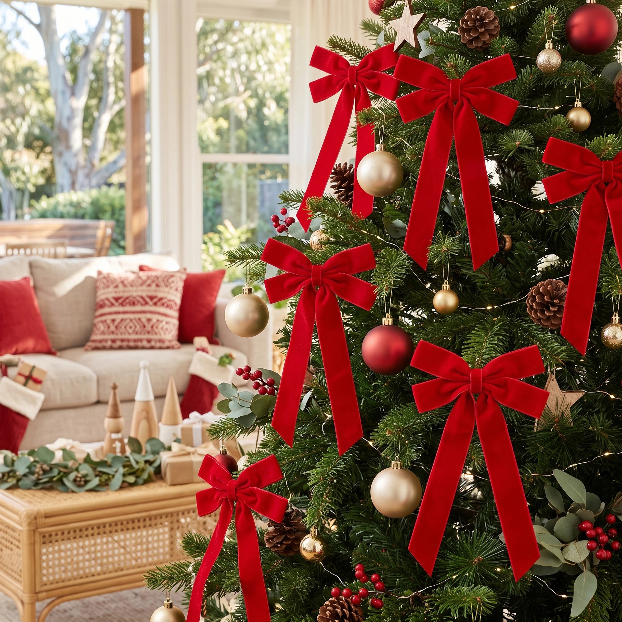 9 Jingle Jollys 12Pcs Christmas Bows Tree Decorations Xmas Decor - Red, 9 of 9