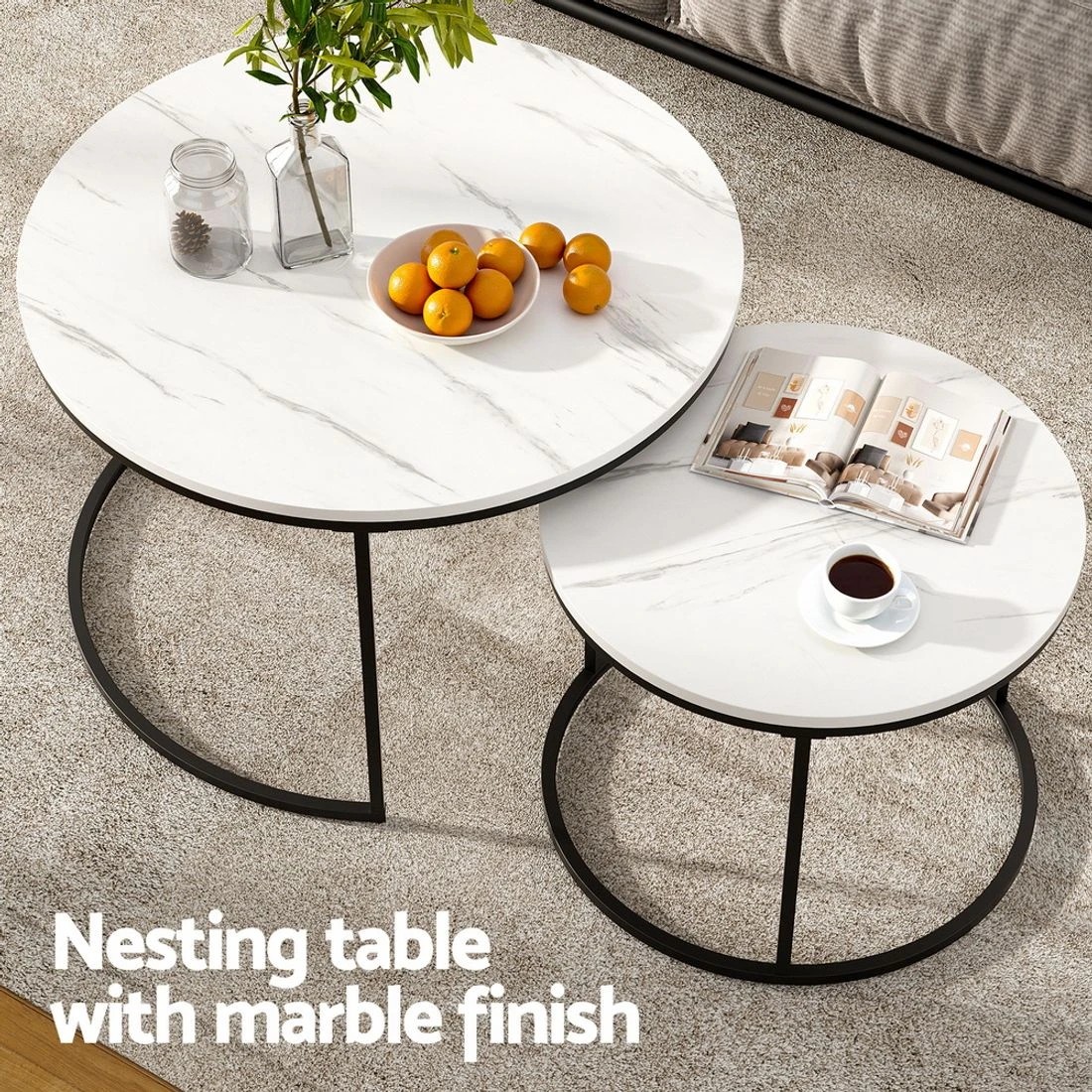 5 Artiss Nesting Coffee Table Set of 2 Marble Effect - Multi, 5 of 8