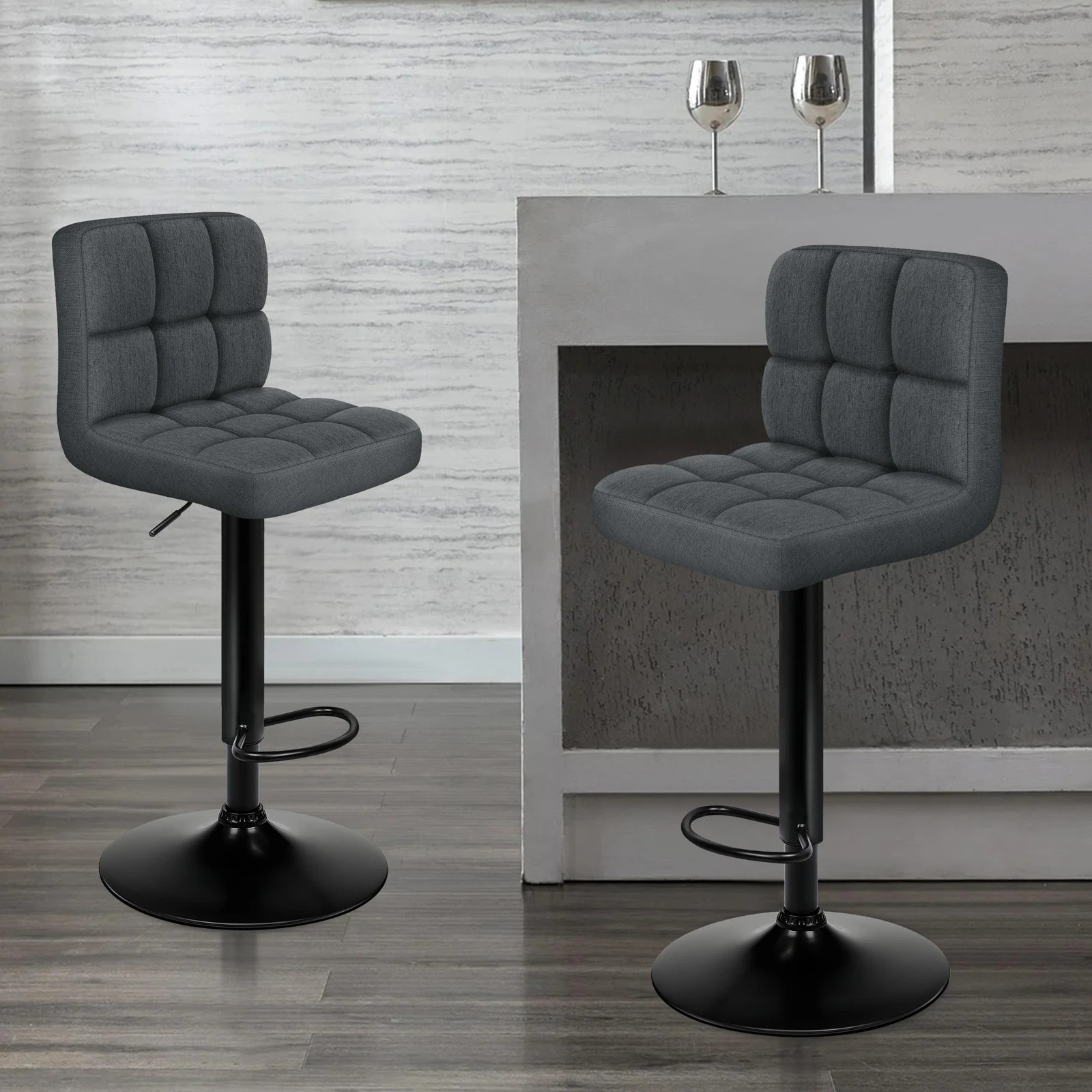 2 Alfordson 2x Bar Stools Ralph Kitchen Swivel Chair Fabric Gas Lift - Grey, 2 of 7