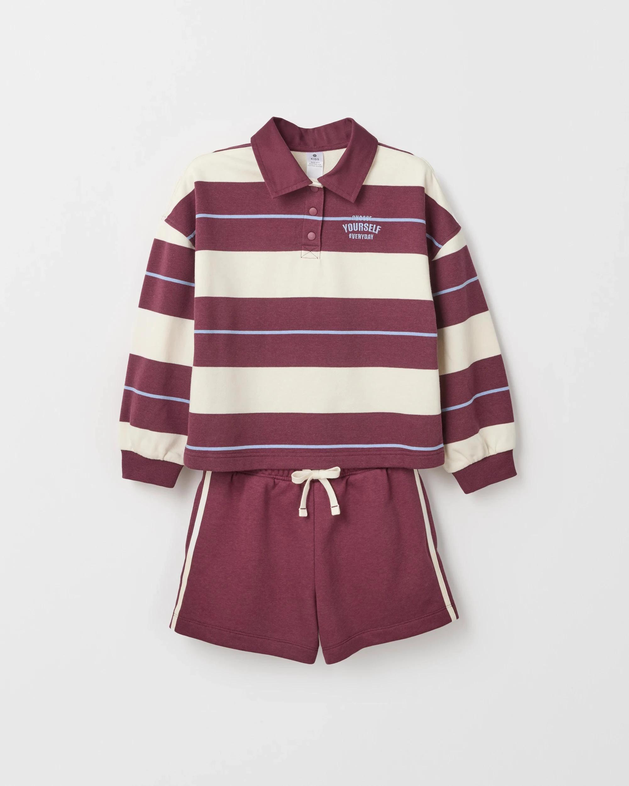 5 Target Australian Cotton Blend Striped Rugby Top and Short Set BURGUNDY, 5 of 7