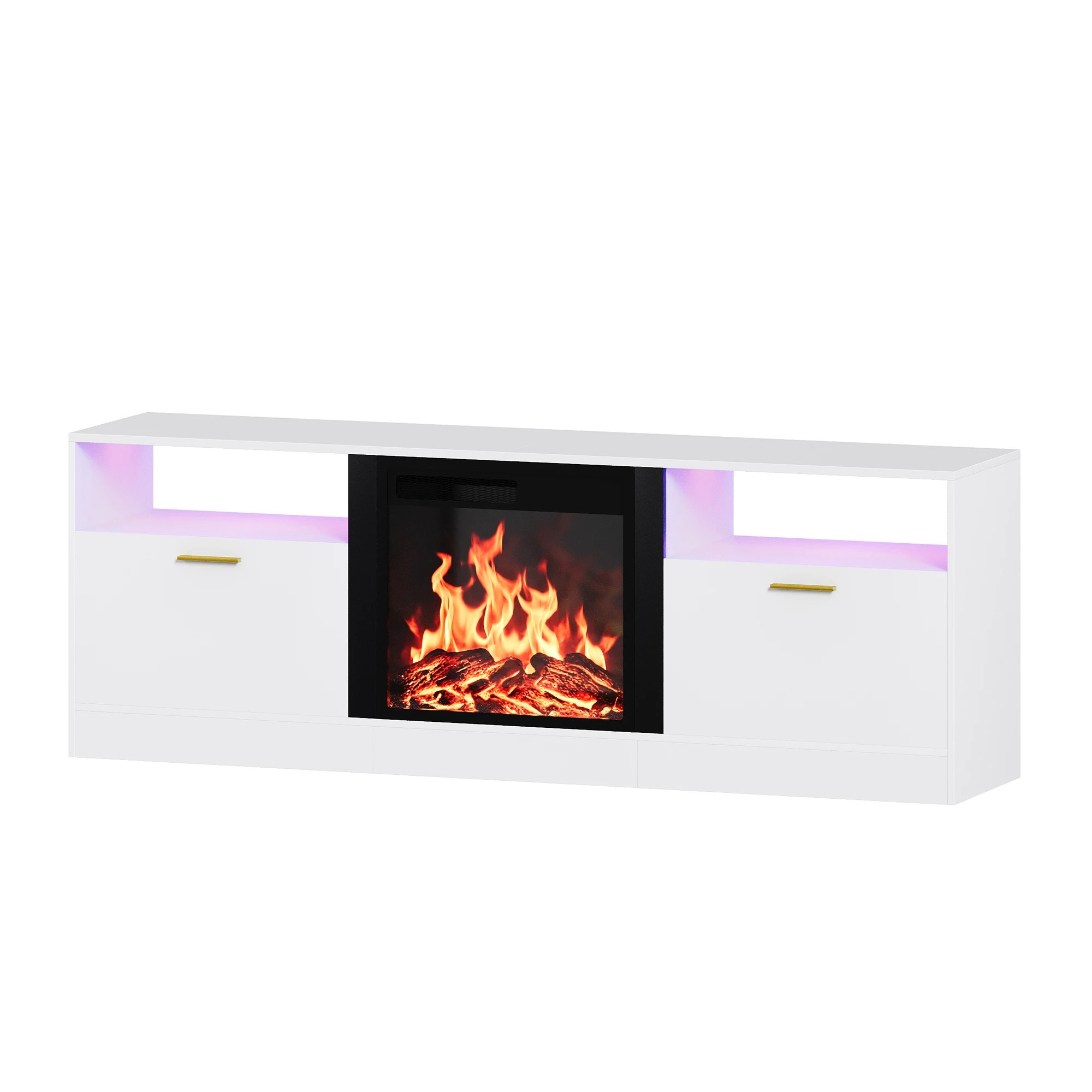 1 Advwin 160cm LED TV Cabinet w/ Fireplace & 3D Flame - White, 1 of 6
