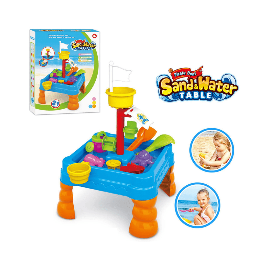 3 Lenoxx 58cm Kids Sand Water Play Table 21pc Outdoor Sandpit Toys Set Outdoors - Multi, 3 of 3