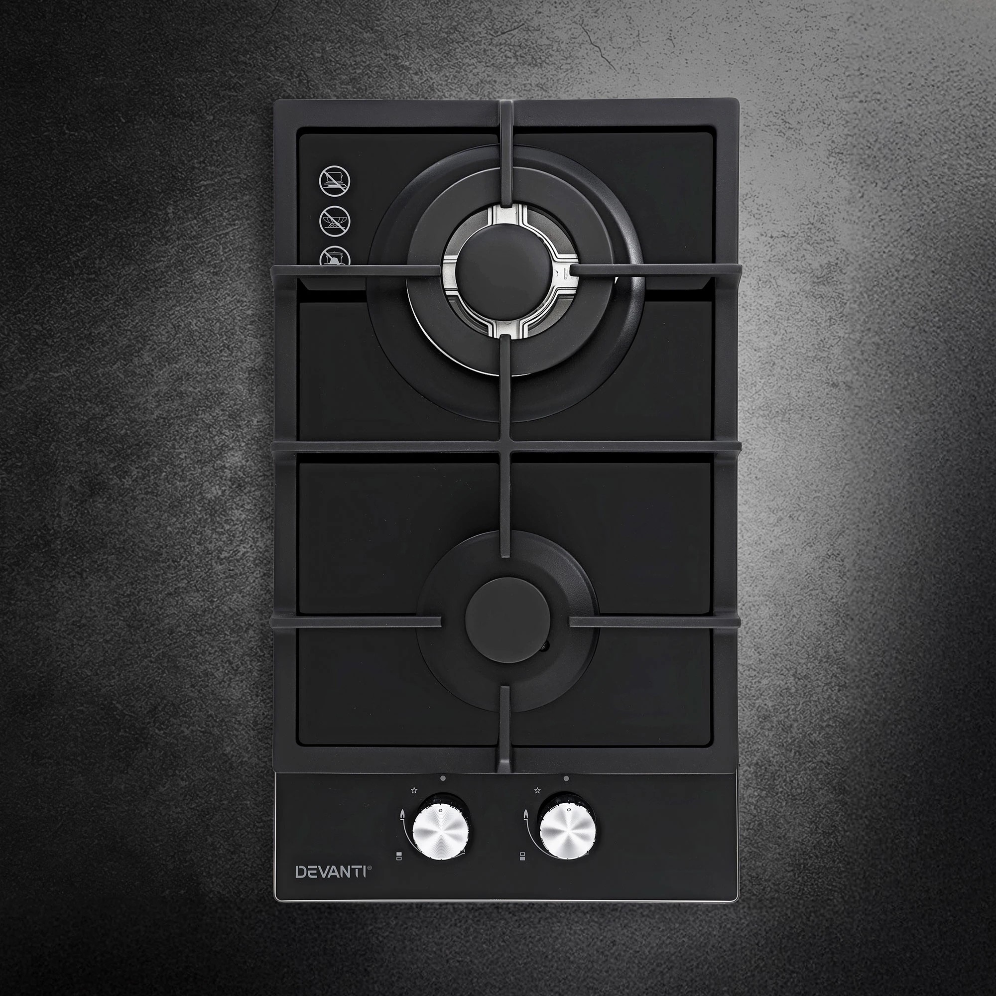 3 Devanti Gas Cooktop 30cm 2 Burner Built-in Stove Glass Cook Top NG LPG Wok Burner - Black, 3 of 3