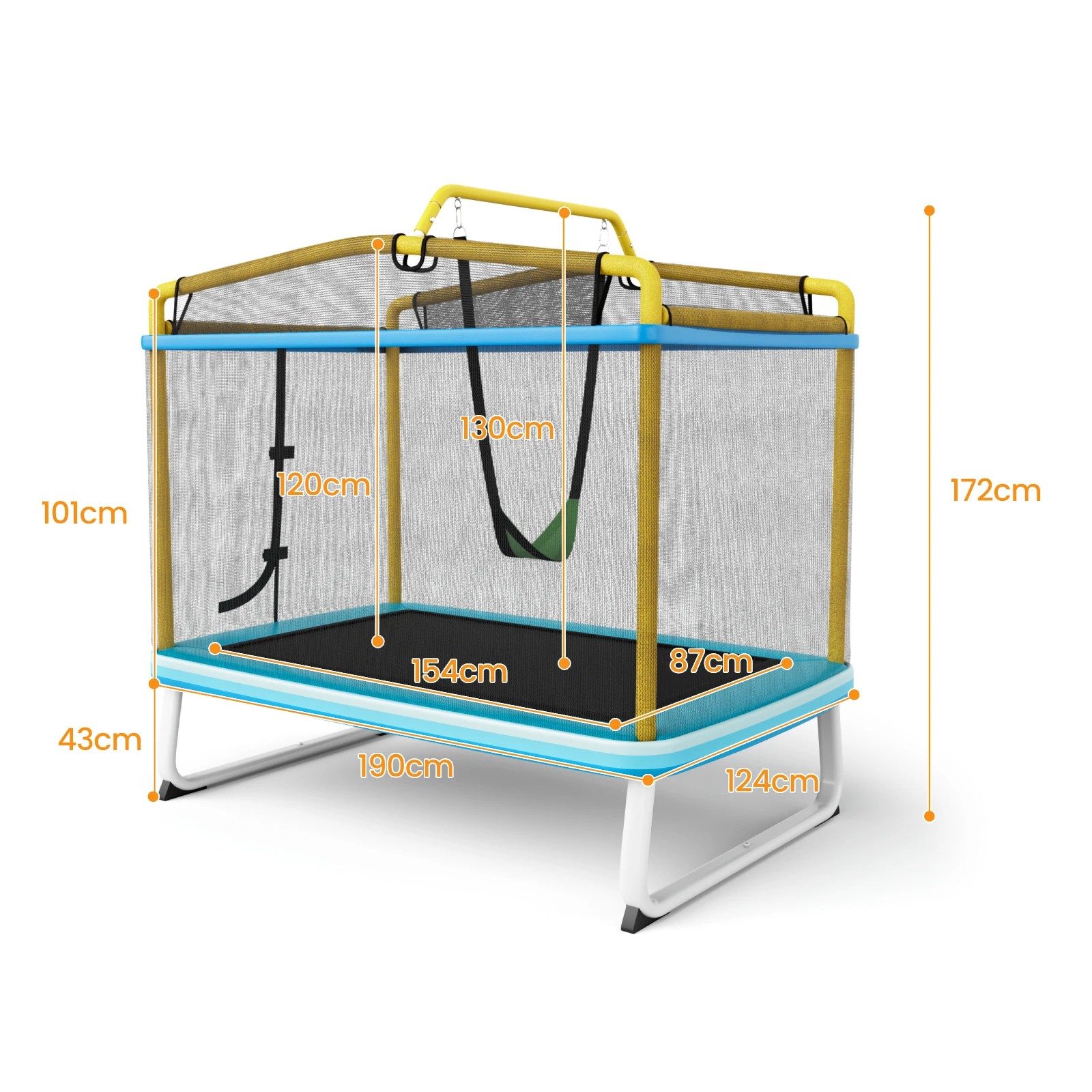 2 Costway Kids Trampoline w/Swing/Horizontal Bar Indoor Outdoor Jumping Fun Yellow, 2 of 2