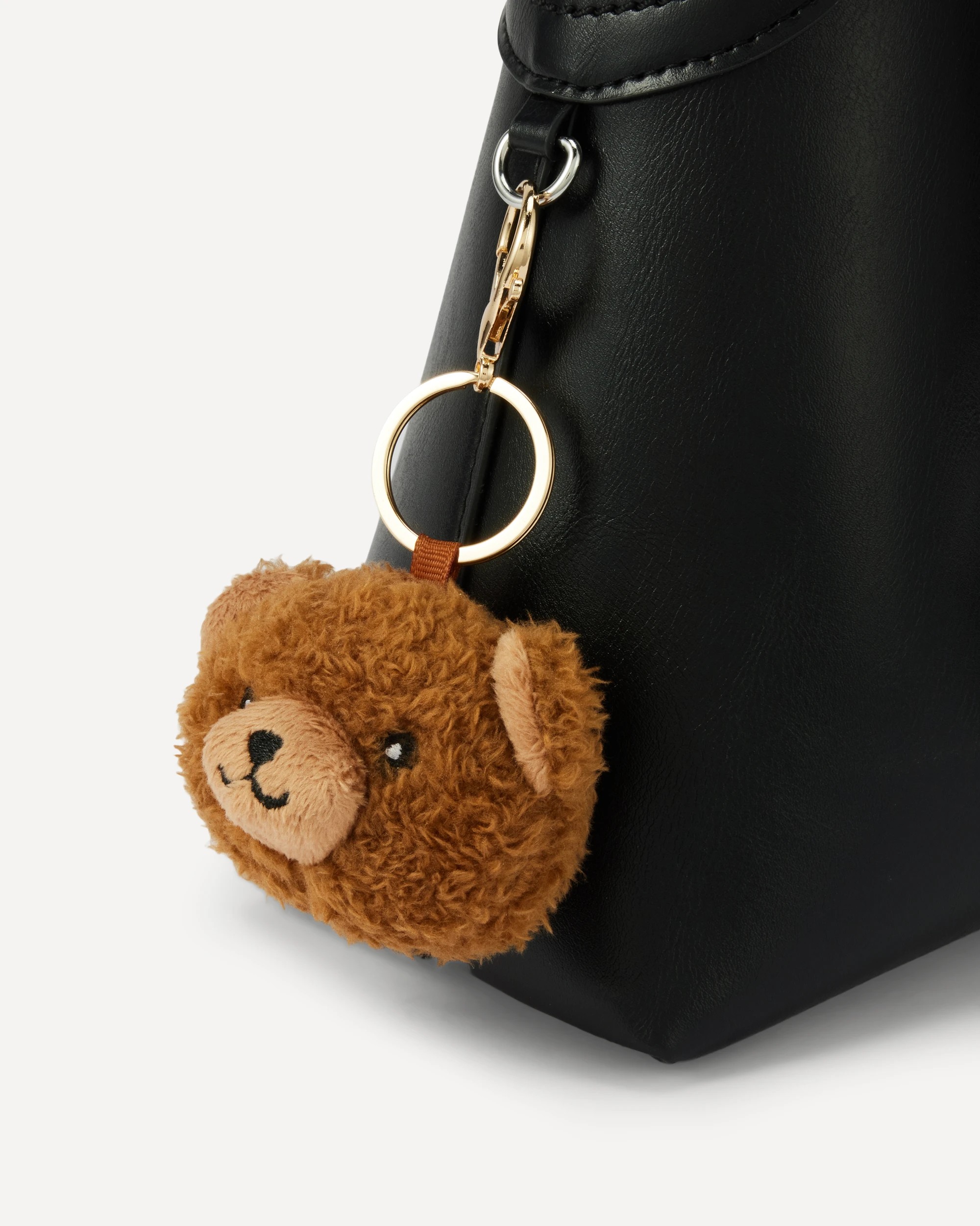 4 Fluffy Teddy Head Charm Keyring - Brown and Gold Tone, 4 of 5