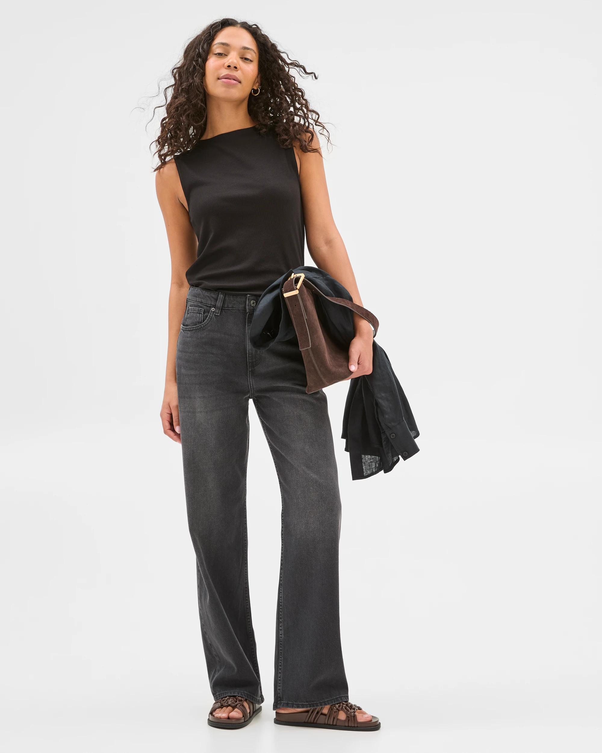 1 Target Mid Rise Full Length Wide Leg Denim Jeans - Imogen WORN BLACK, 1 of 6