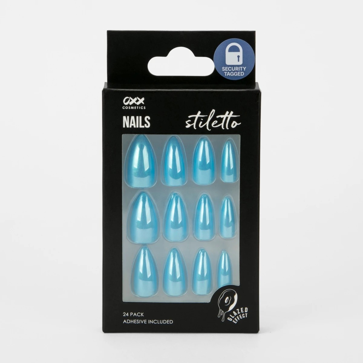 1 OXX Cosmetics 24 Pack False Nails with Adhesive - Stiletto Shape, Blue Glaze, 1 of 5