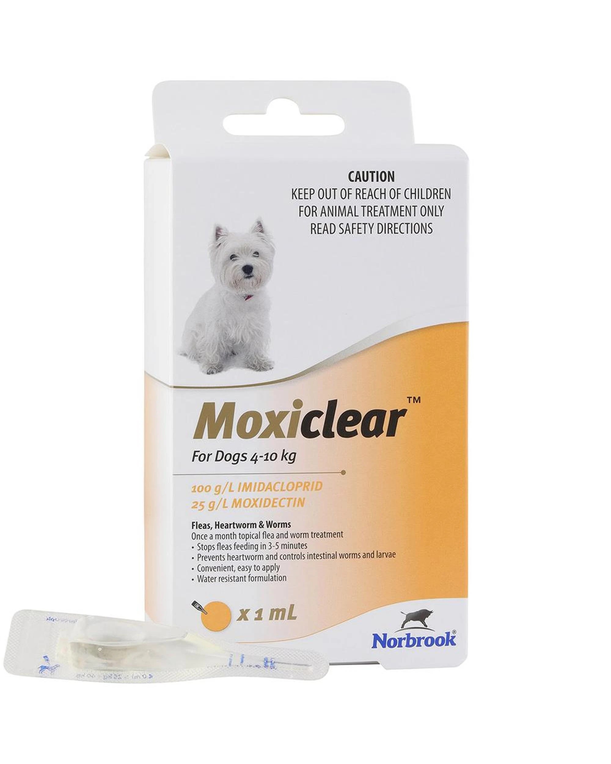 1 Moxiclear Fleas & Worms Treatment for Dogs 4-10kg Yellow 3 Pack, 1 of 1