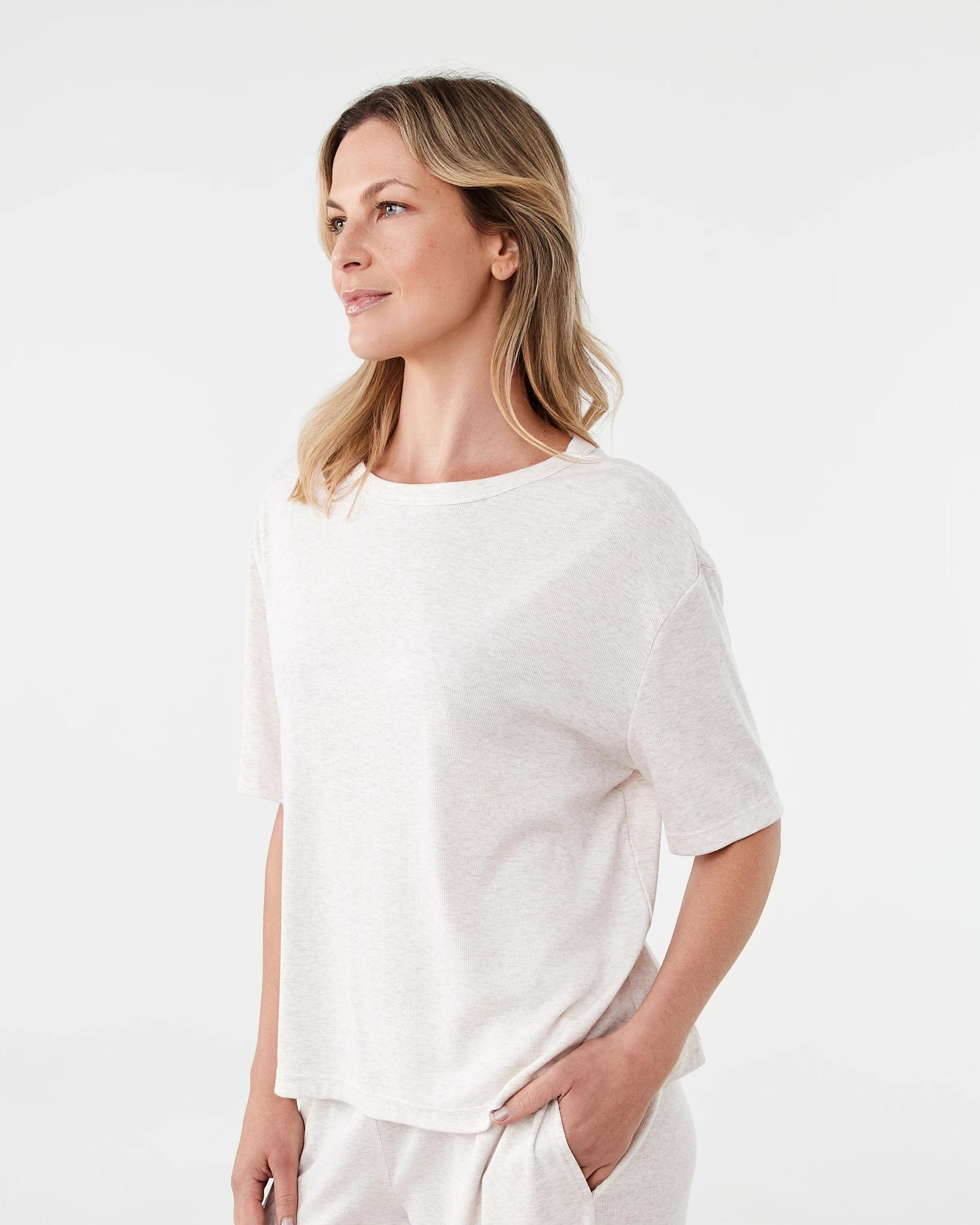 2 Rib Comfort T-shirt Marled Oat, 2 of 7