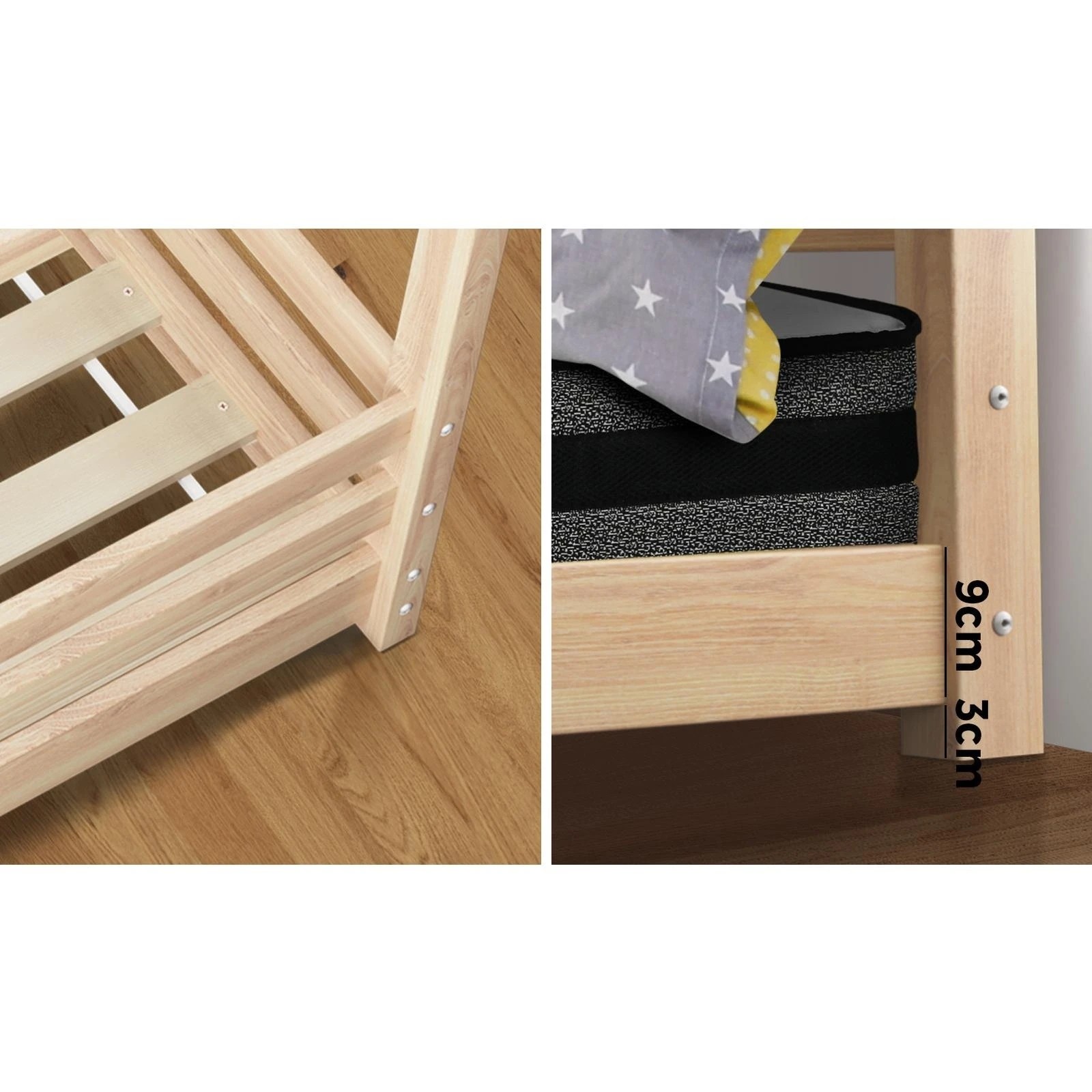 5 Oikiture Kids Bed Frame And Mattress Wooden Timber Toddler House Montessori Base
 - Natural, 5 of 10