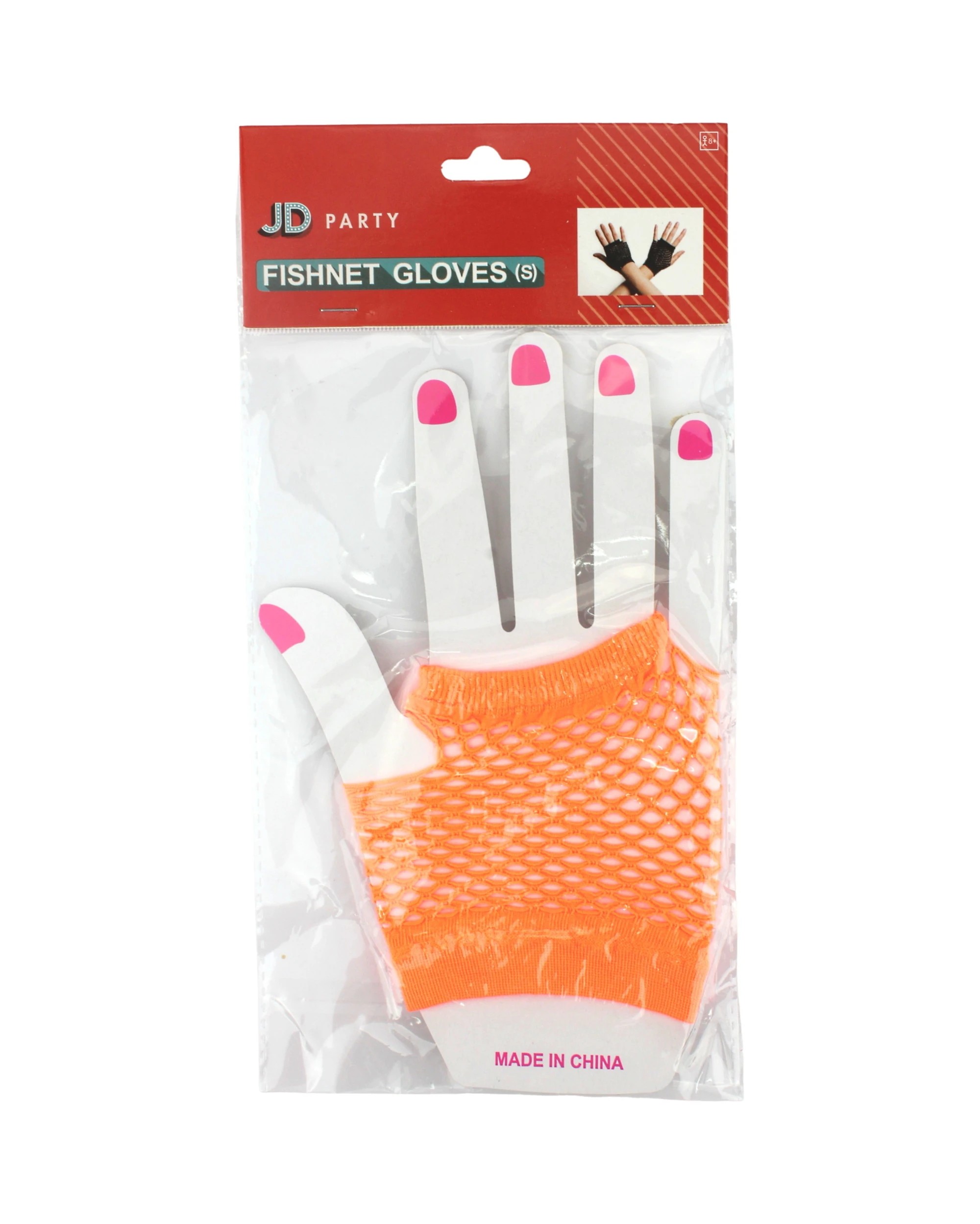 2 Partyrama Neon Short Fingerless Fishnet Gloves - Orange, 2 of 2