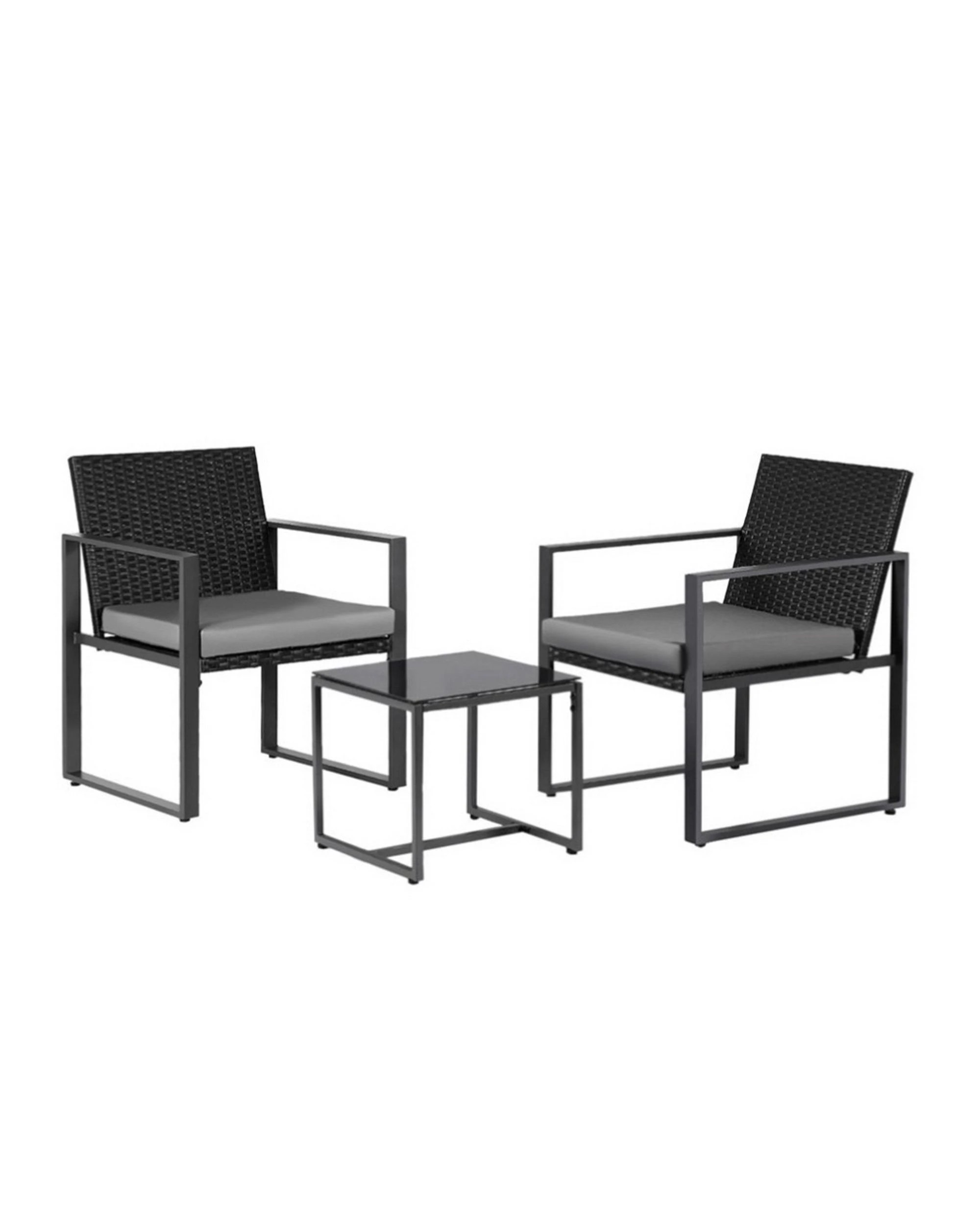2 Gardeon 3pc Outdoor Bistro Set Patio Furniture Wicker Dining Chairs Table Cushion
 - Black, 2 of 2