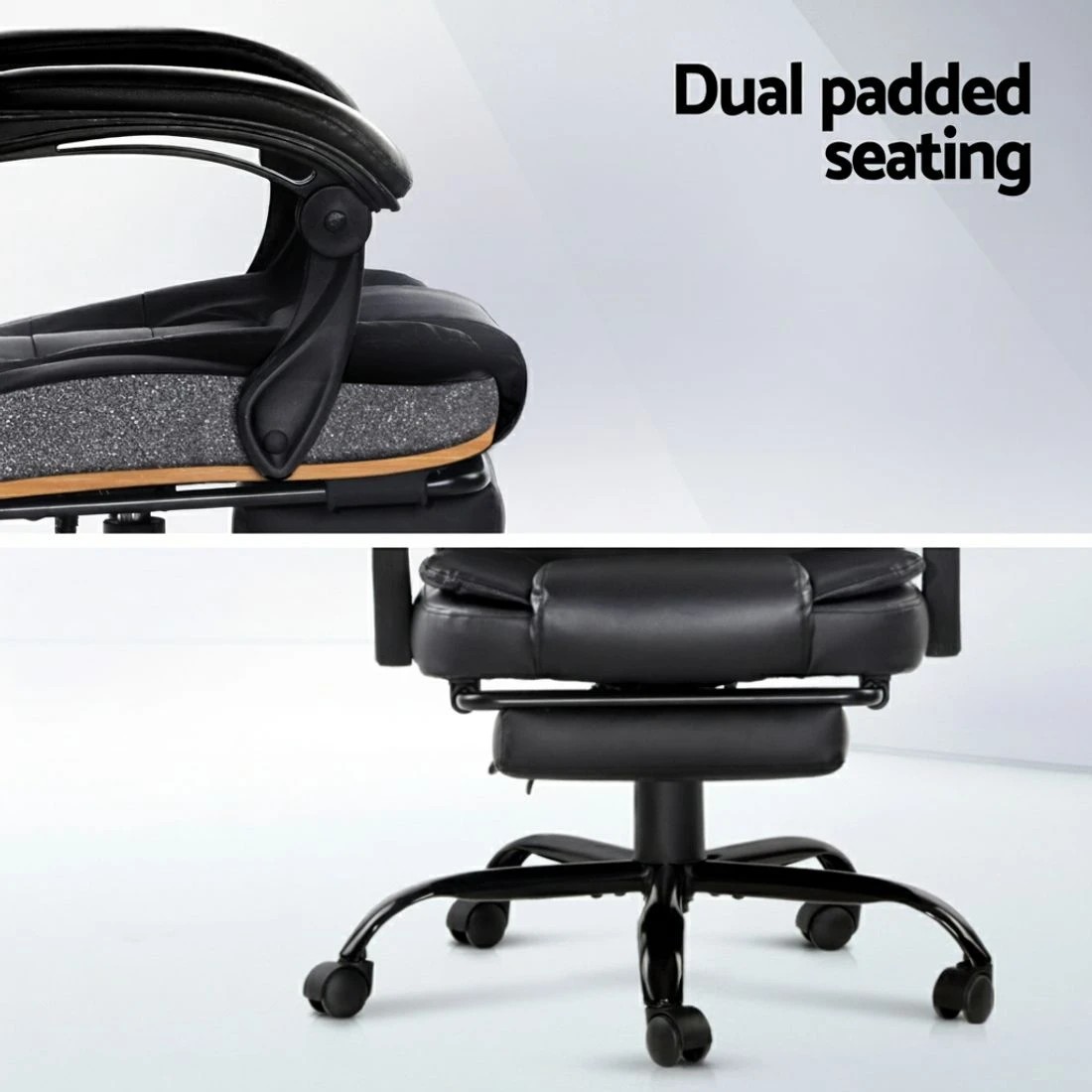 5 Artiss 2 Point Massage Office Chair PU Leather Footrest - Black, 5 of 6