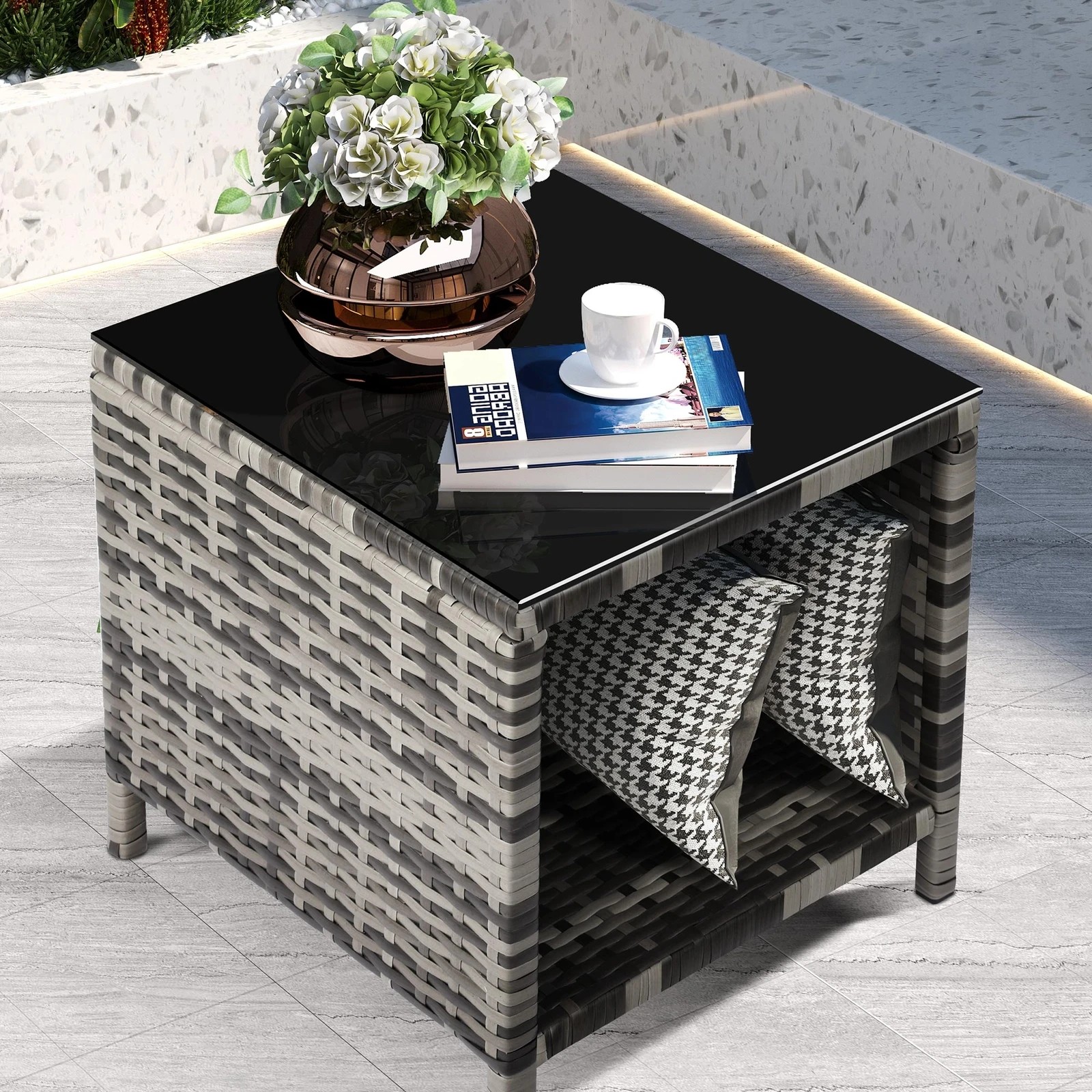 4 Alfordson Outdoor Furniture 3PCS Wicker Bistro Set Patio Chairs Table - Mixed Grey, 4 of 10