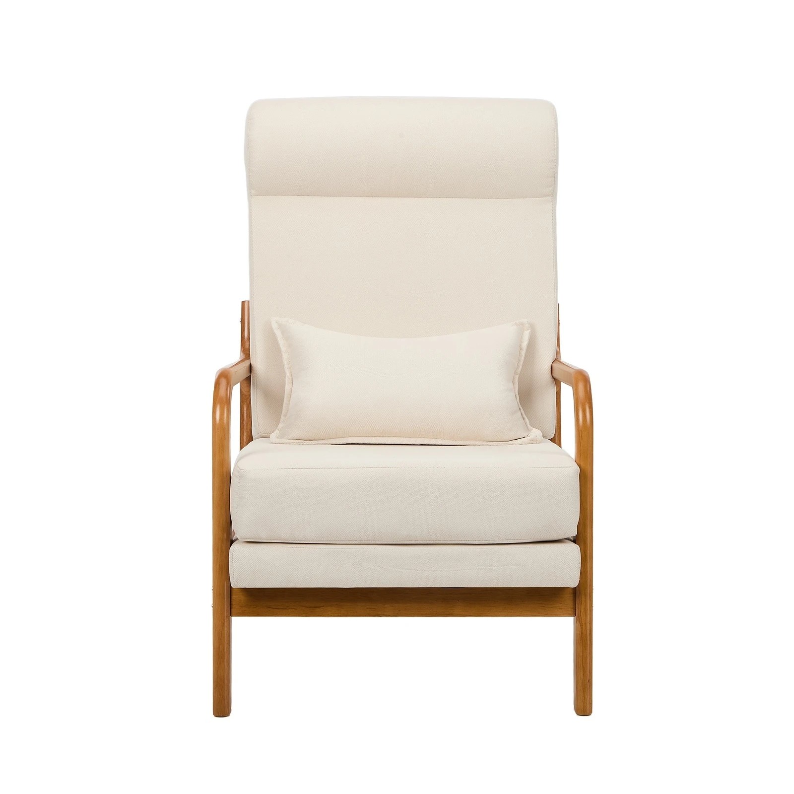 4 Oikiture 2x Armchair Linen Fabric Lounge Chair with Lumbar Pillow - Beige, 4 of 7
