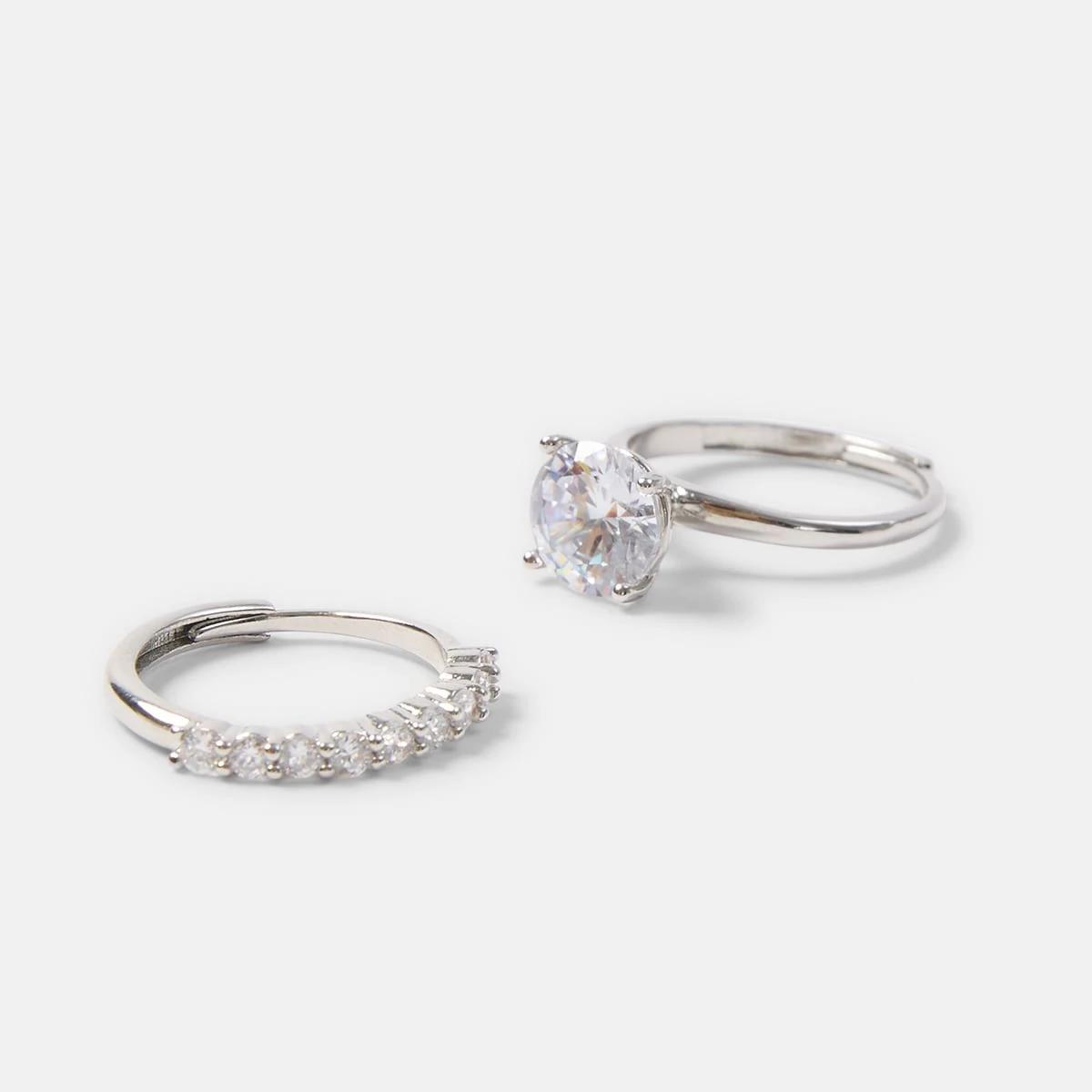 1 2 Pack Statement Round Rings - Silver Tone Silver, 1 of 5