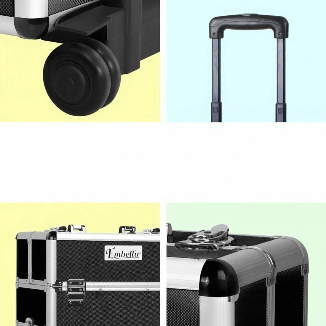 6 Embellir Makeup Case Beauty Trolley Cosmetic Organiser Box Travel Wheels - Multi, 6 of 9