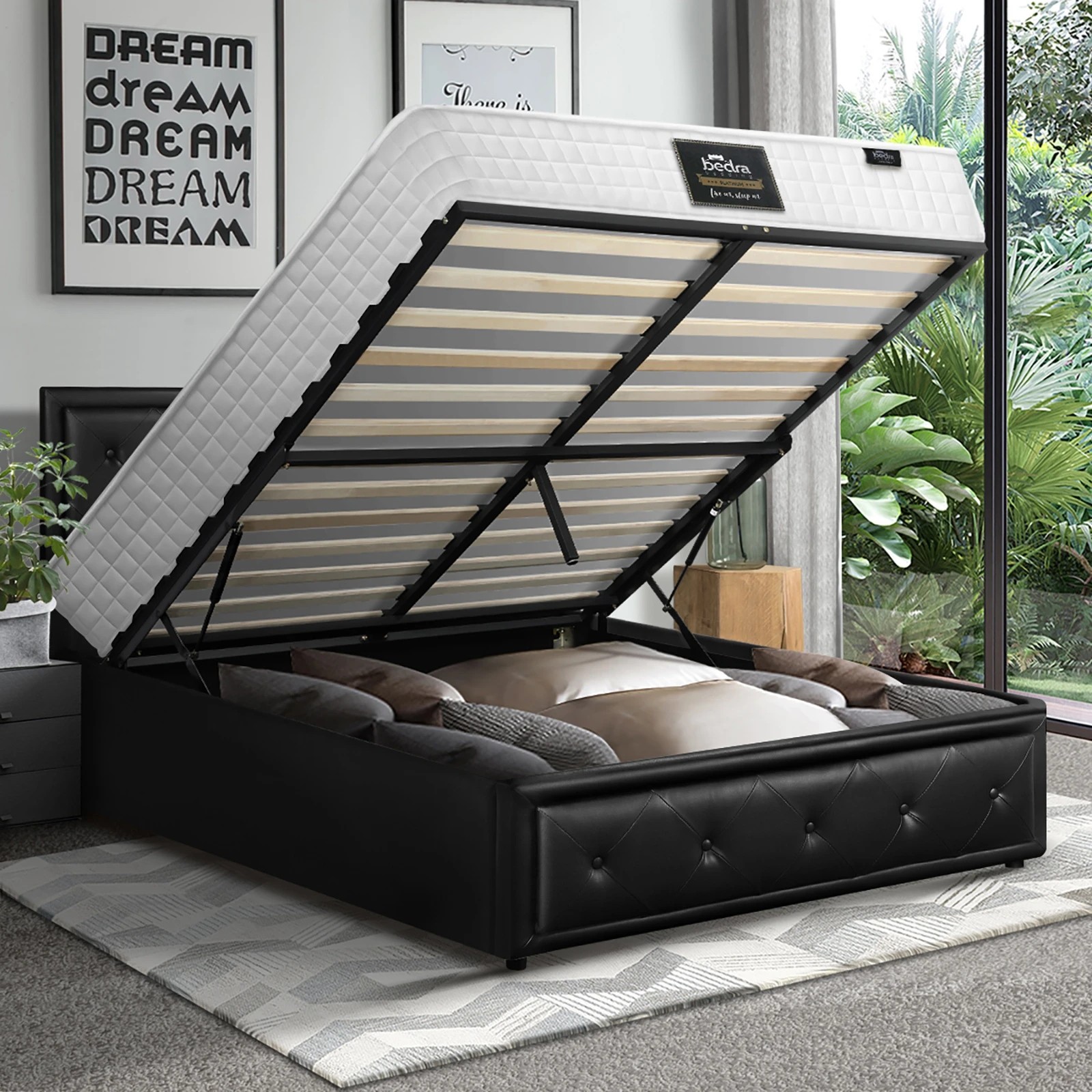 5 Oikiture Bed Frame King Single Gas Lift Storage with Mattress ENZO - Black, 5 of 8