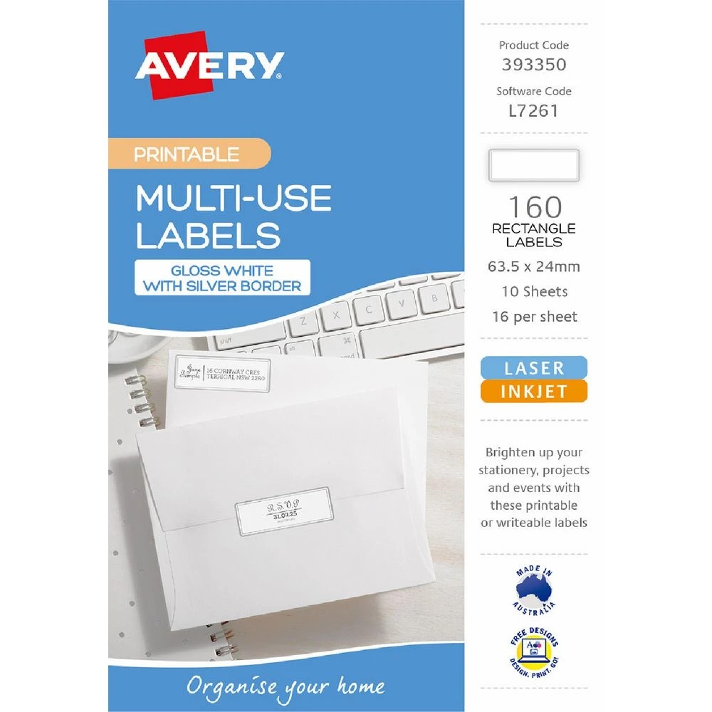 1 Avery 16UP A5 Laser Labels Silver Border 10 Pack, 1 of 4