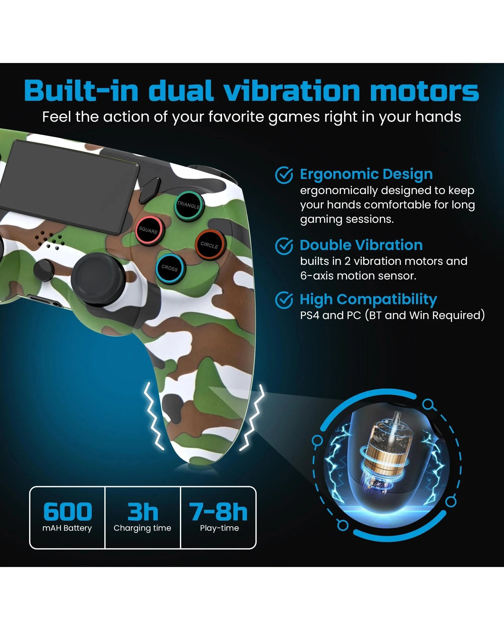 4 Playmax Wireless Controller for PS4 and PC - Camo - Green, 4 of 5