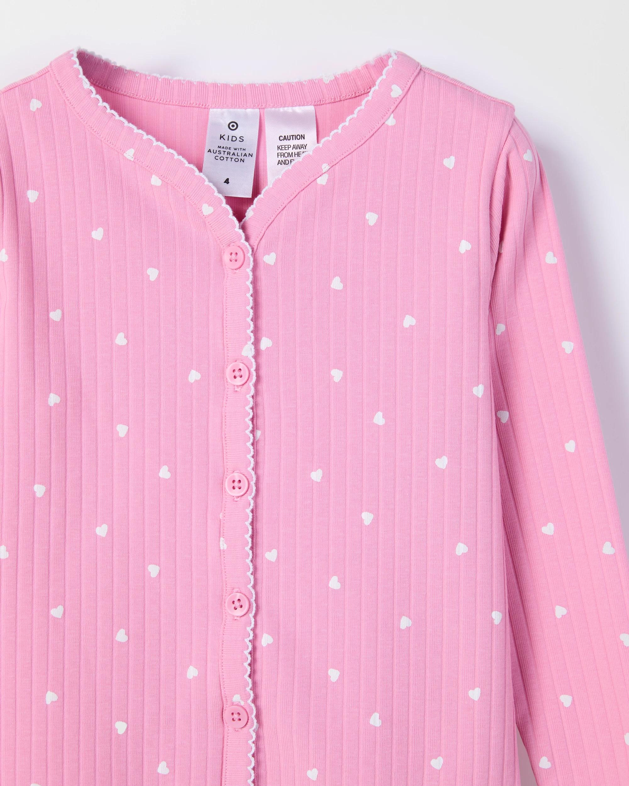 2 Target Kids Australian Cotton Younger Girls Cardigan Pyjama Set HEART, 2 of 4