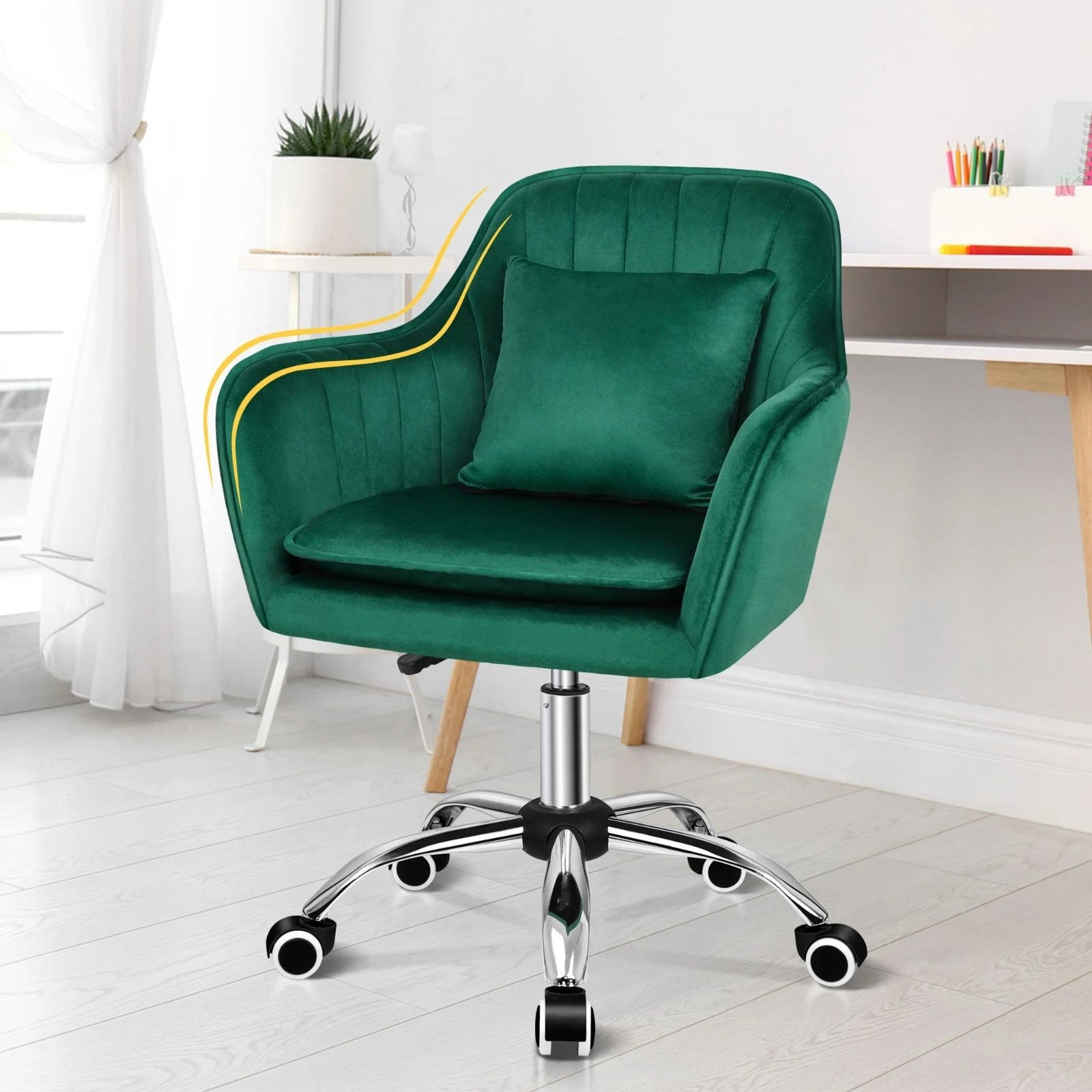 9 Alfordson Velvet Office Chair Computer Swivel Armchair Work Adult Kids - Green, 9 of 10