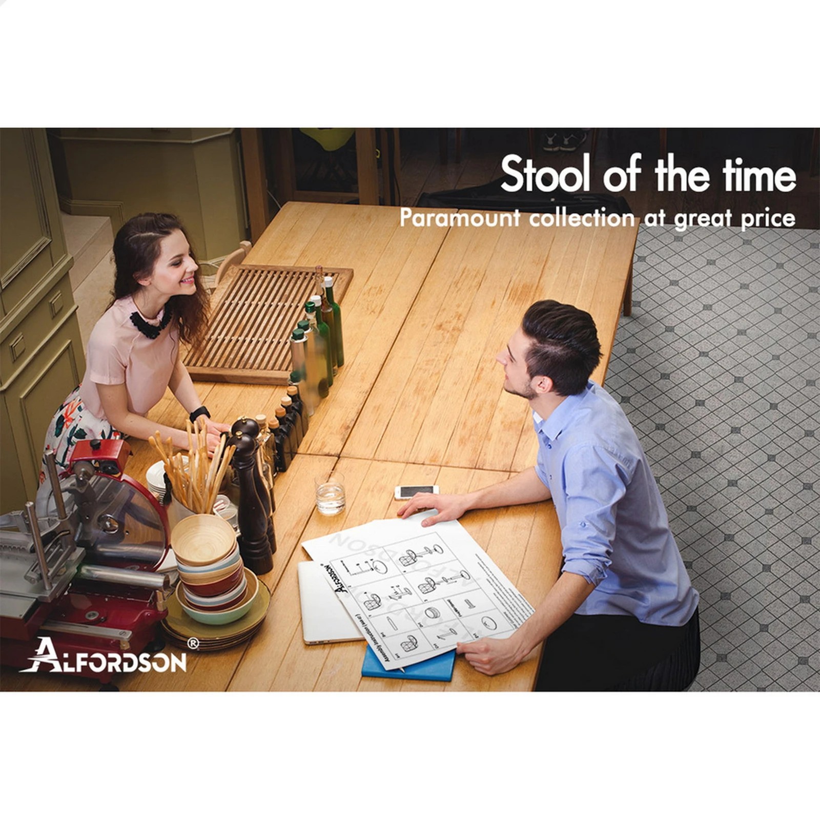 10 Alfordson 2x Bar Stools 75cm Tractor Kitchen Wooden Vintage Chair - Black, 10 of 10