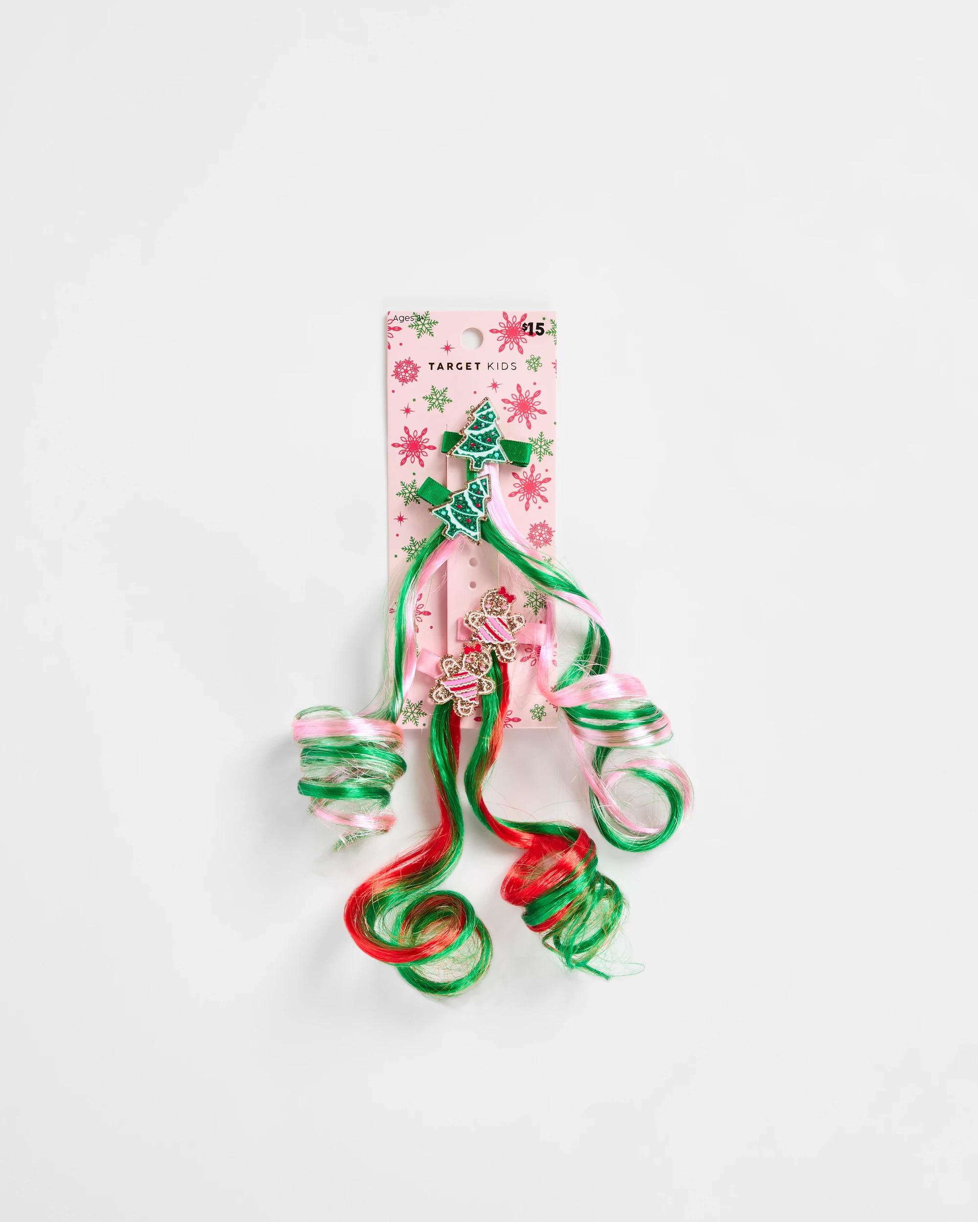 2 Target Kids Christmas 4 Pack Santa And Reindeer Faux Hair Clips PINK / GREEN, 2 of 2