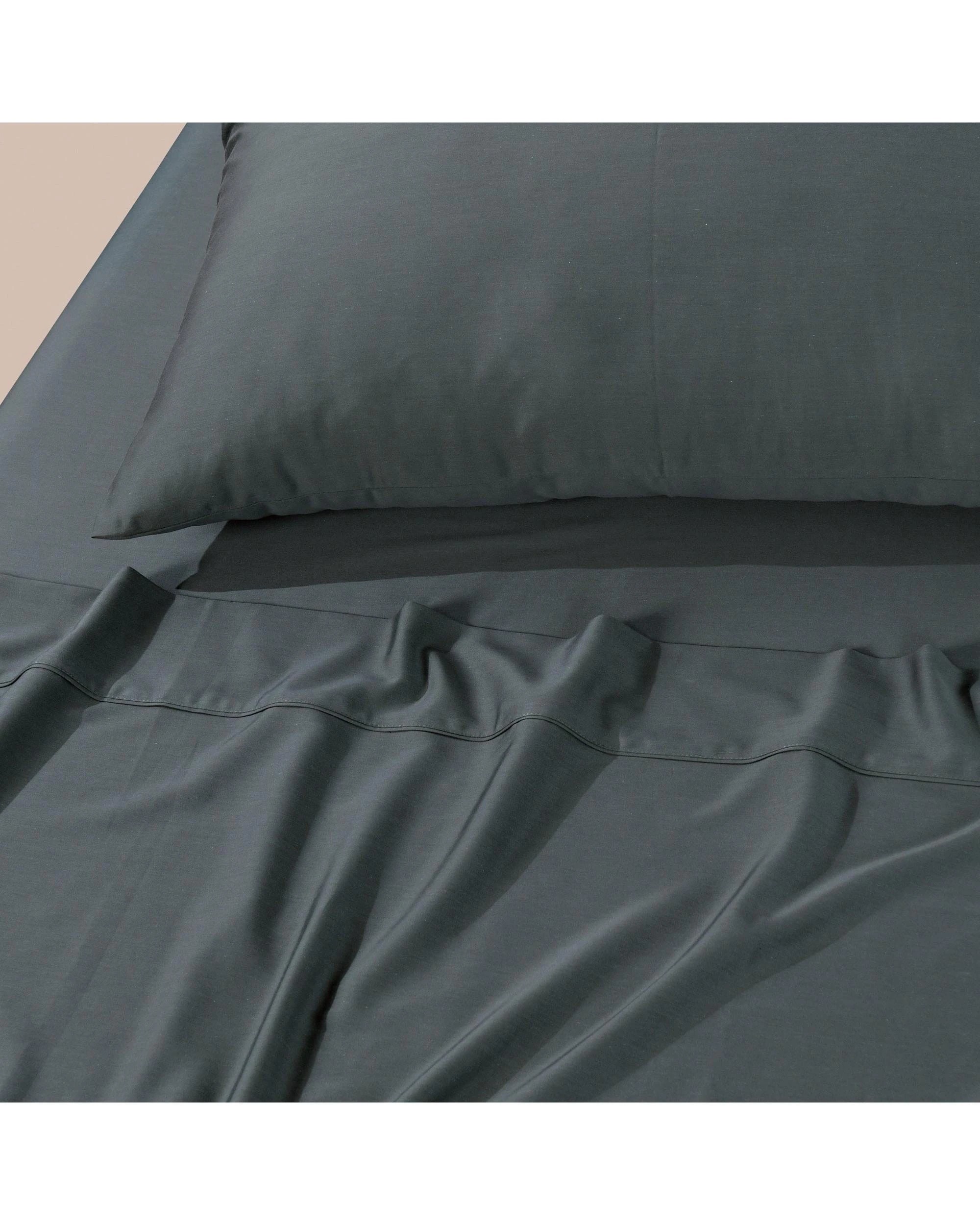 10 Bianca Bedding Rosebank Extra Long Extra Wide Flat 500 Tc Bamboo Cotton Sheet Set - Charcoal - Split King, 10 of 10
