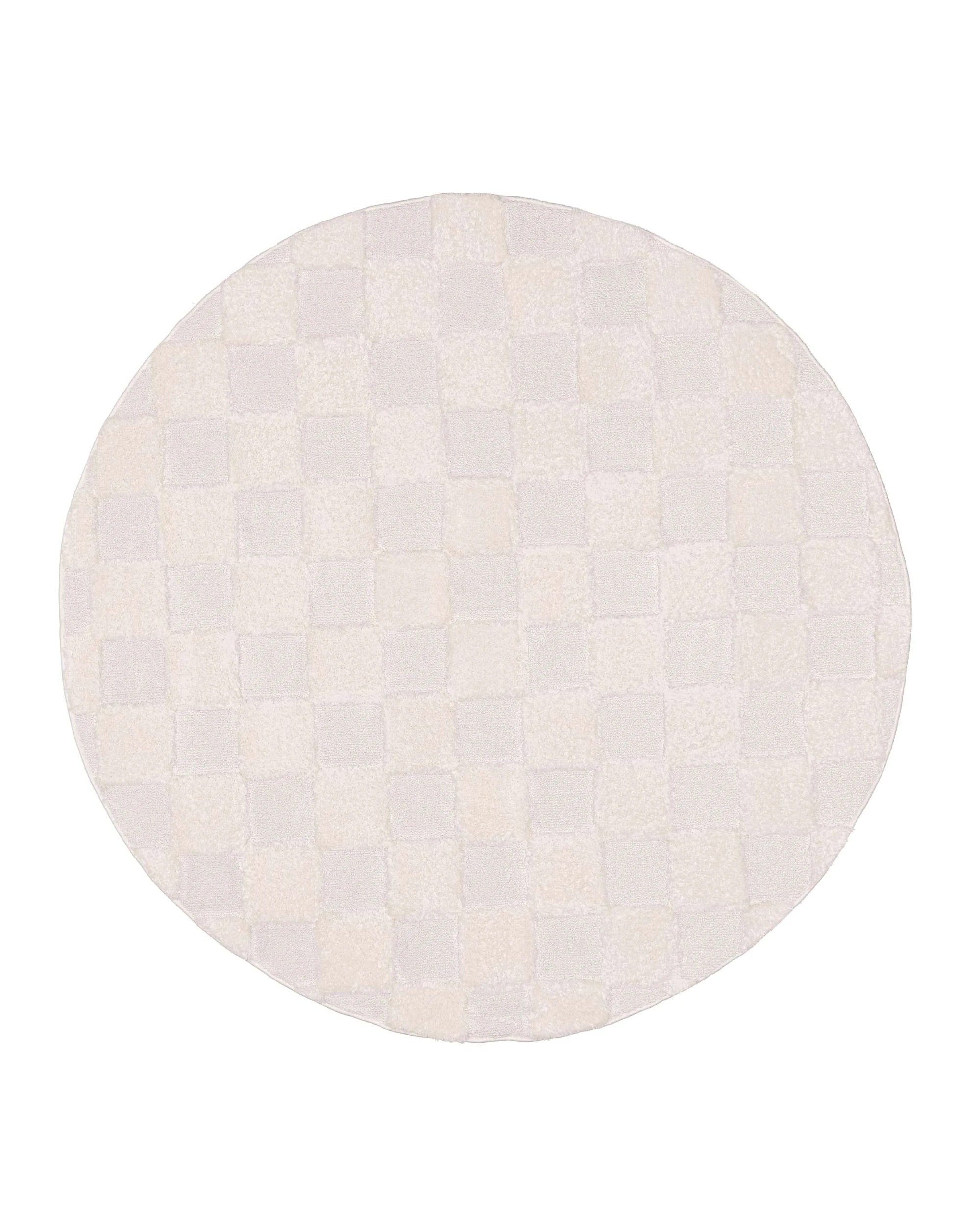 1 Loopsie Ambra Checkered Round Rug-160cm x 160cm - White, 1 of 5