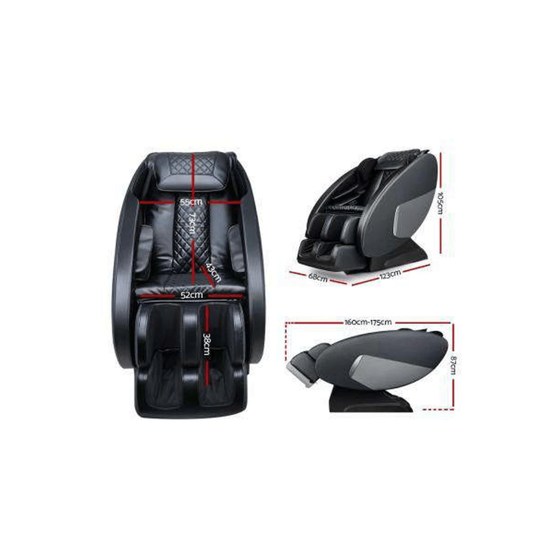 2 Electric Massage Chair Zero Gravity Recliner Fully Auto Shiatsu Heating Massager - Black, 2 of 7