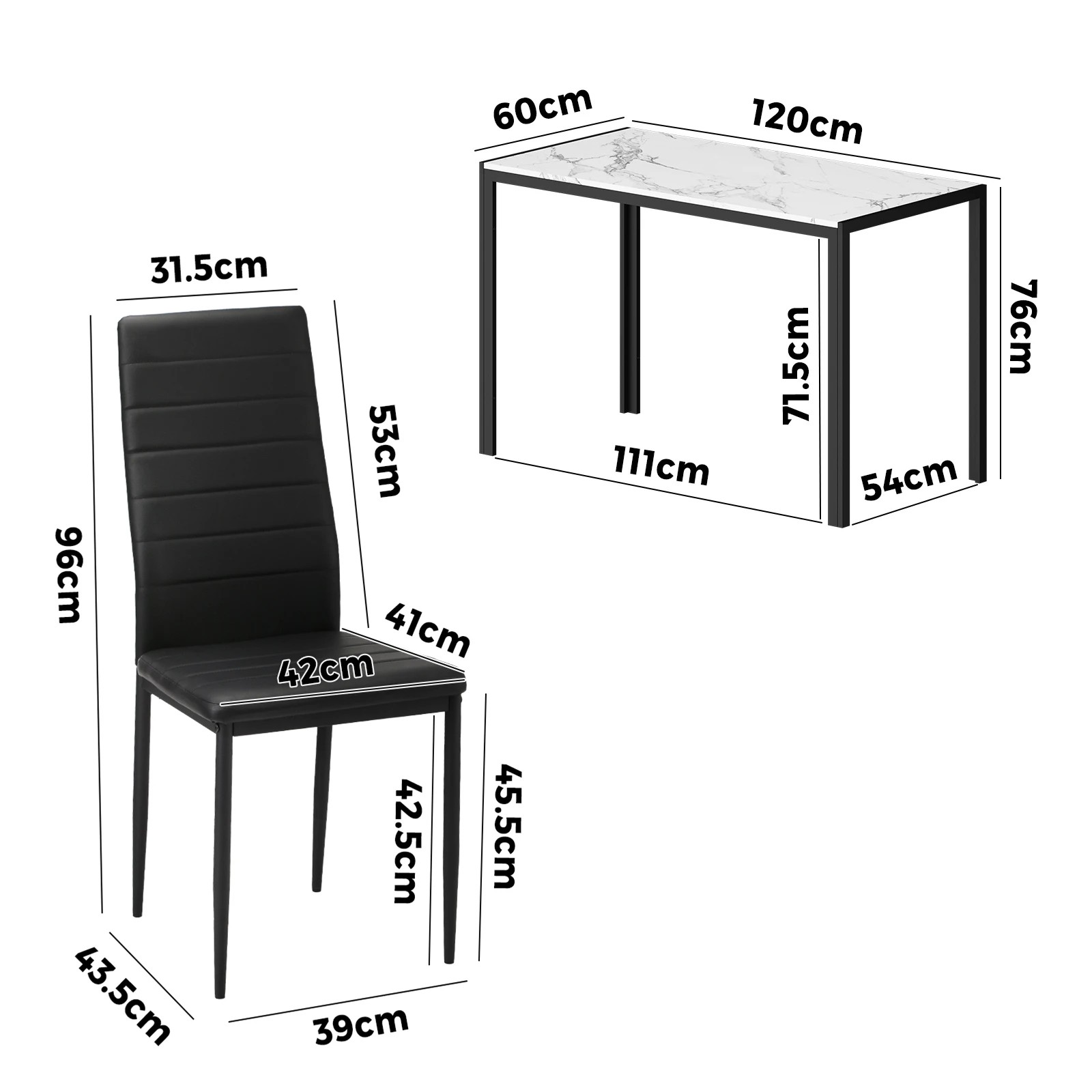 3 Oikiture 120cm Rectangle Dining Table With 4pcs Dining Chairs Marble
 - Multi, 3 of 7