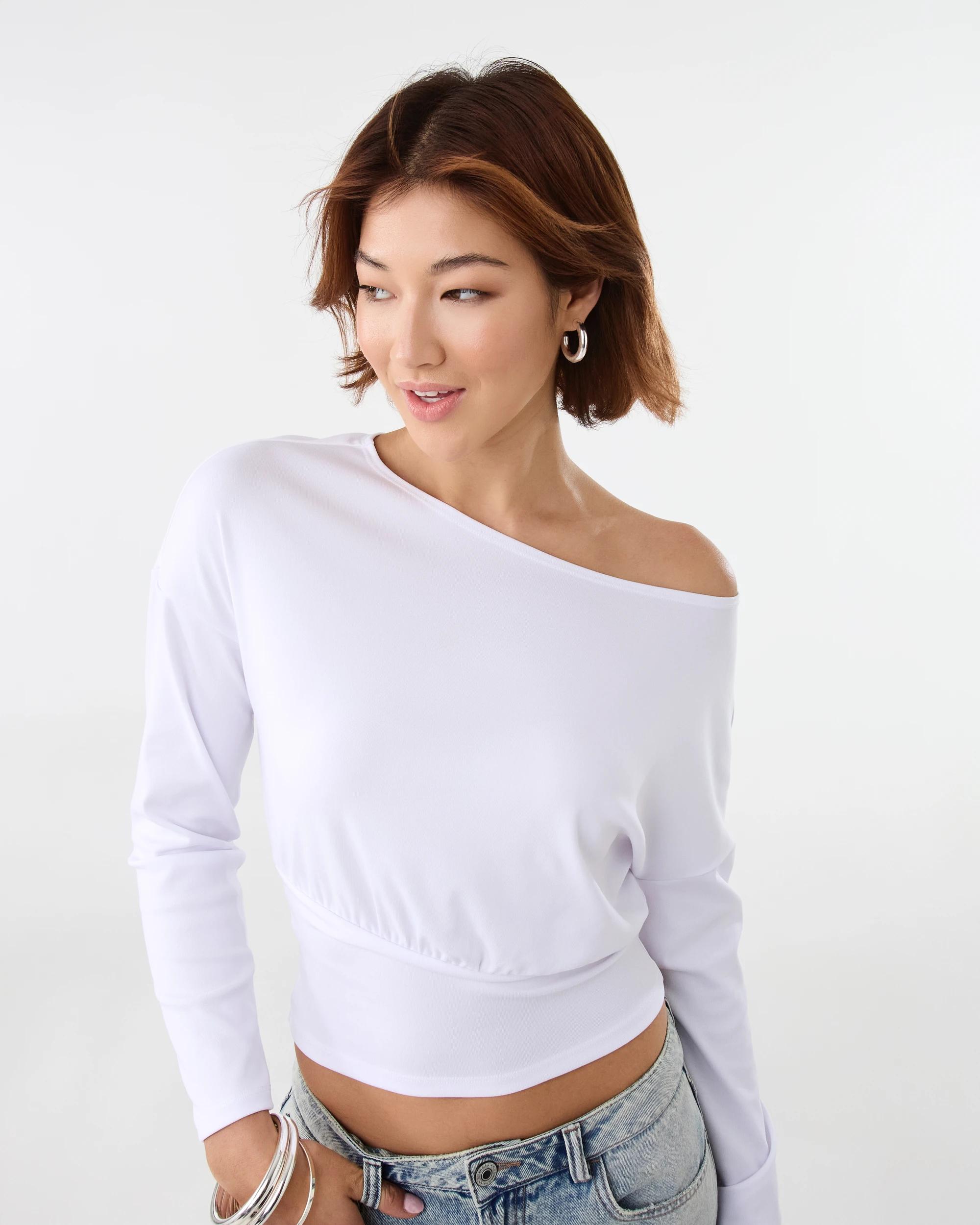 5 Long Sleeve Off the Shoulder Top White, 5 of 7