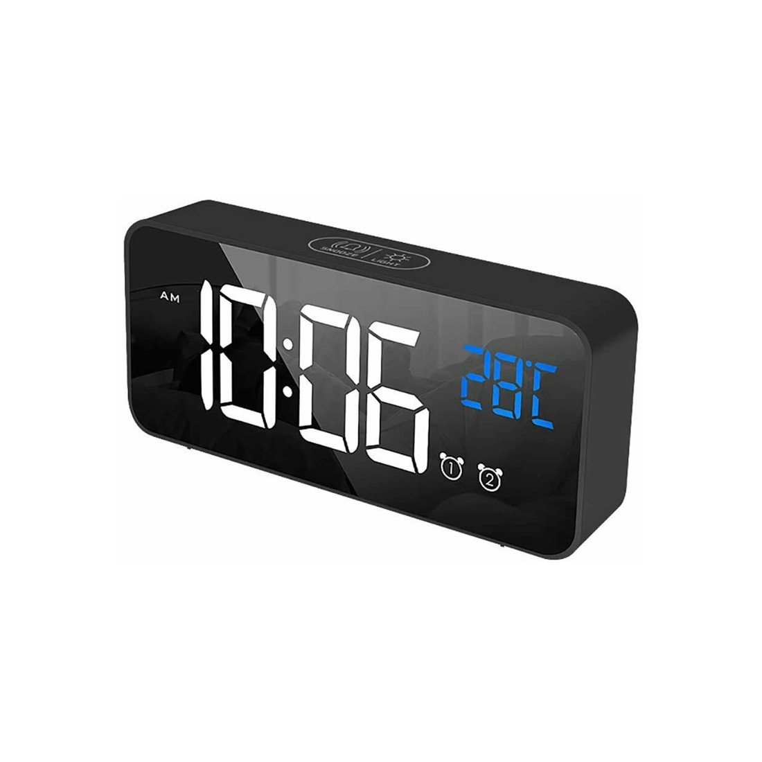 1 TODO LED Digital Alarm Clock Temperature Music Alarm USB Rechargeable - Black, 1 of 2