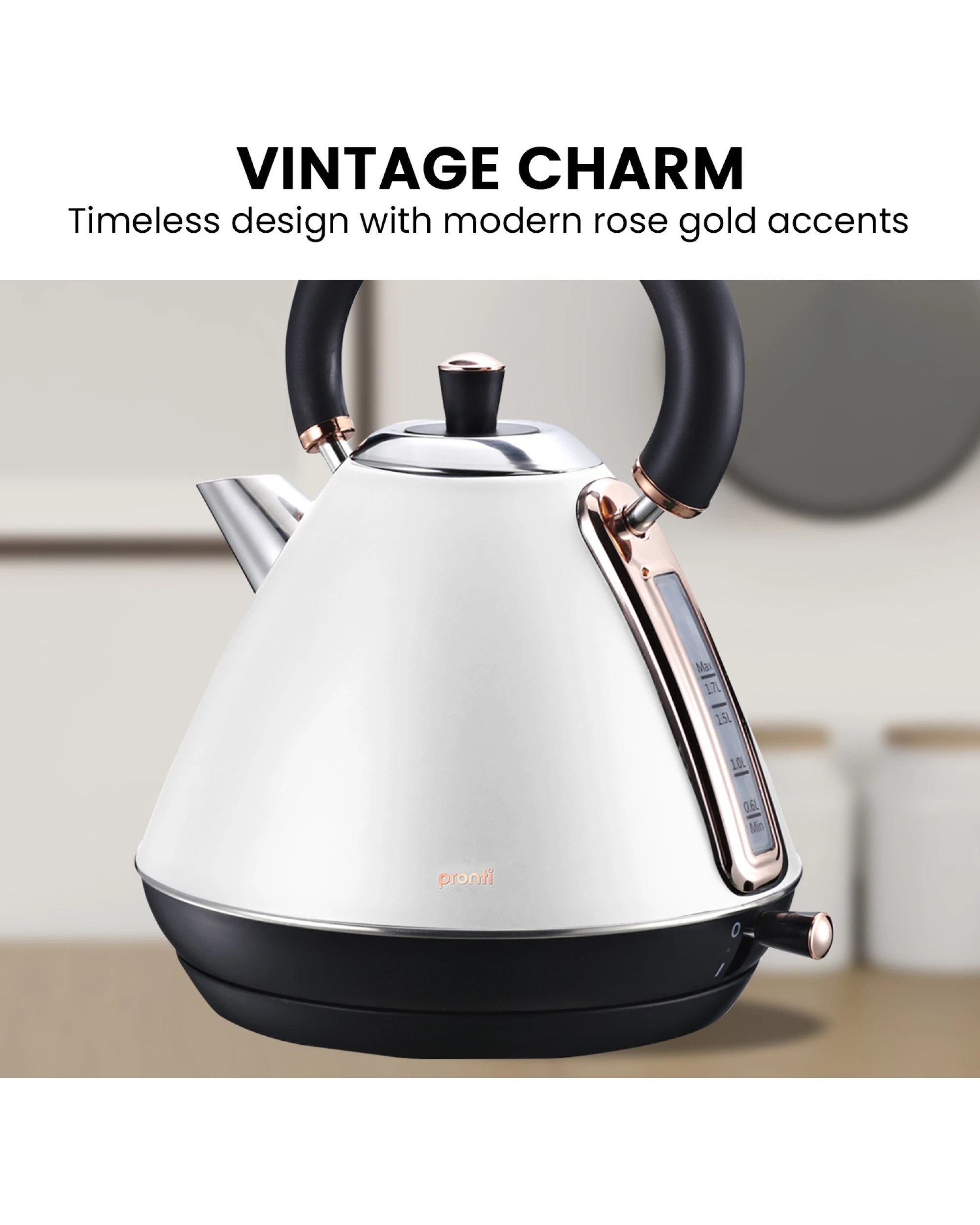 4 Pronti 1.7l Rose Trim Collection Kettle - White, 4 of 10