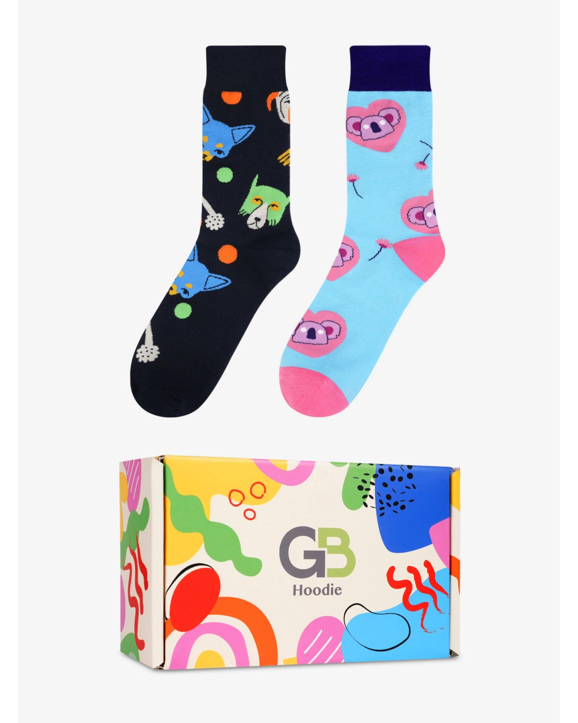 1 Advwin Small 2-Pair Unisex Colorful Funky Socks Floral Pattern ANIMAL PATTERN, 1 of 5
