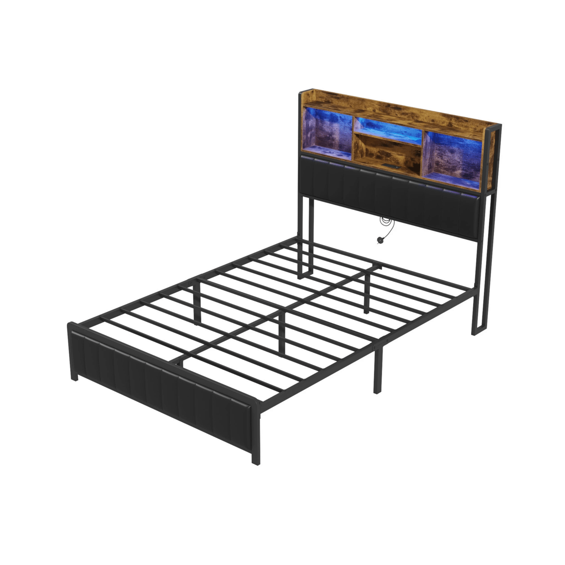 1 Advwin Double Bed Frame With Charging Station & Led Storage Bookcase, 1 of 8