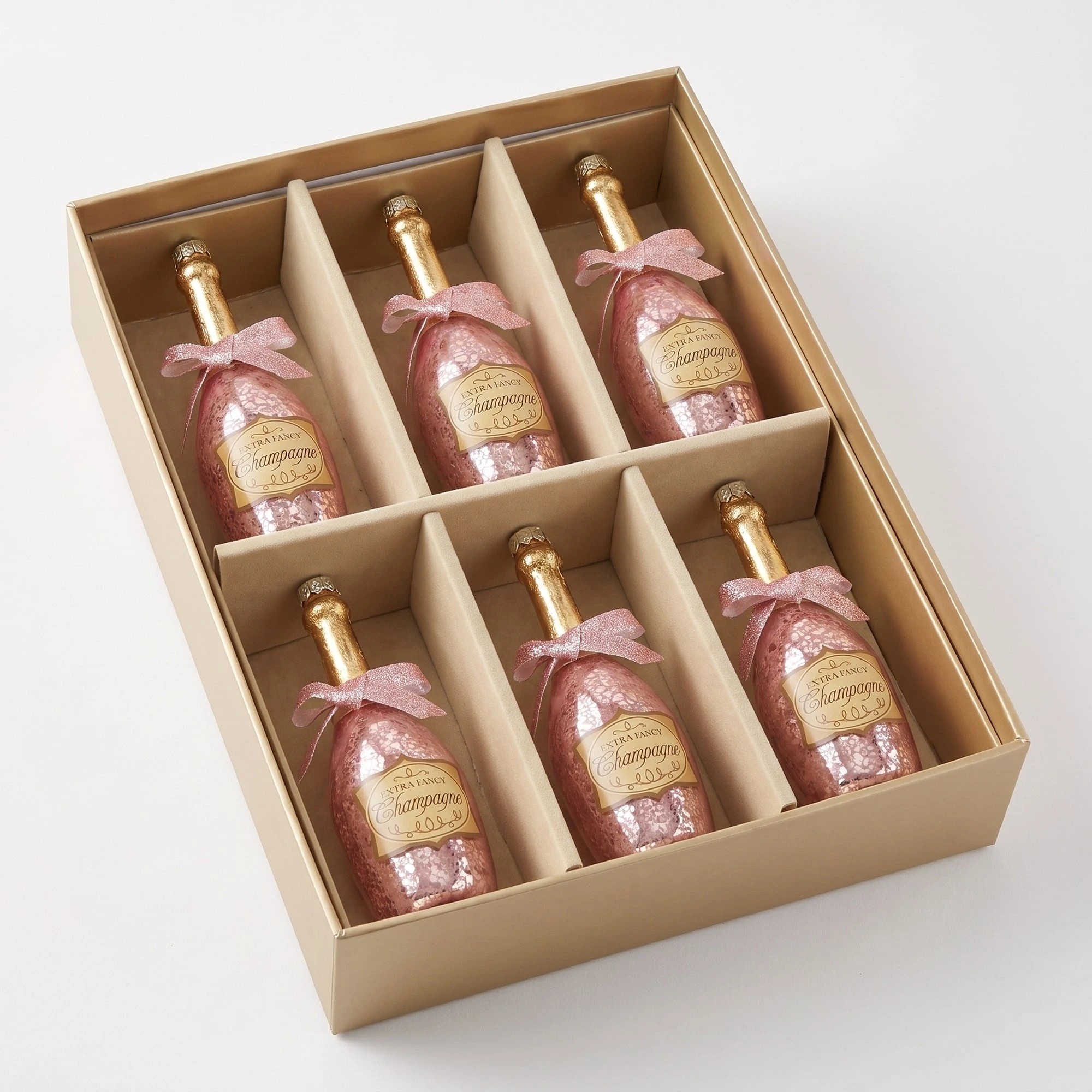 4 Christabelle 6 Pink Glass Christmas Baubles Champagne Bottle Quirky 14cm Xmas Tree Decorations Hanging Ornaments, 4 of 8