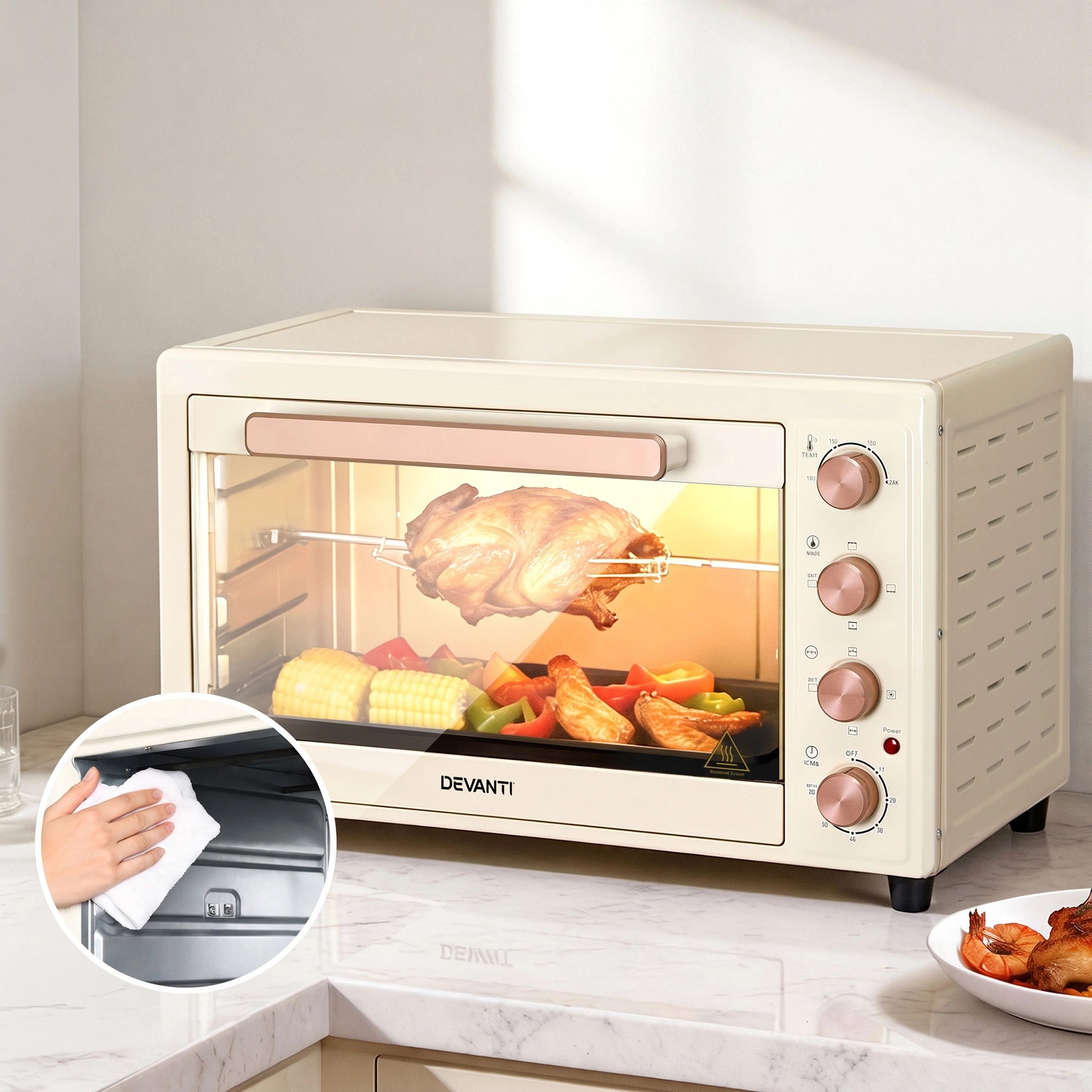 7 Devanti 60L Convection Oven Electric Fryer Ovens 2000W - White, 7 of 7